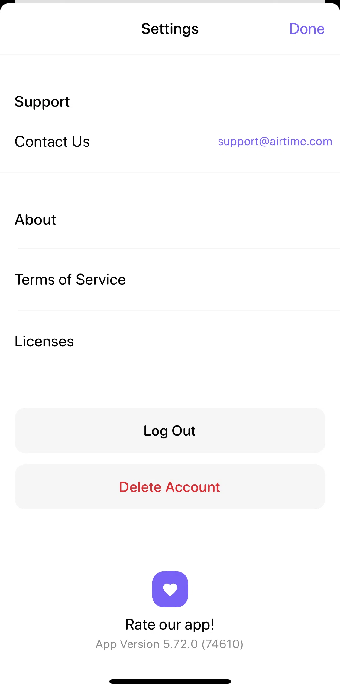 Airtime Screen screen in the Logging out flow