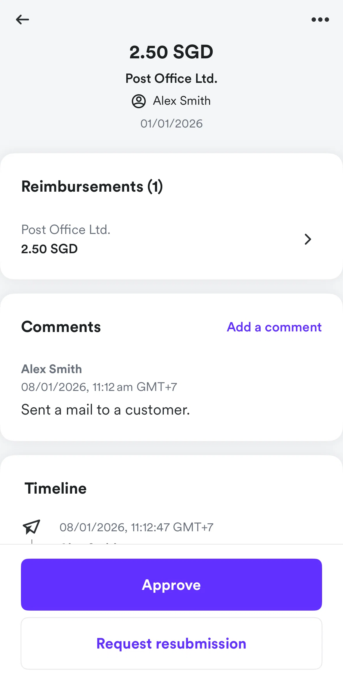 Airwallex Screen screen in the Approving a reimbursement flow
