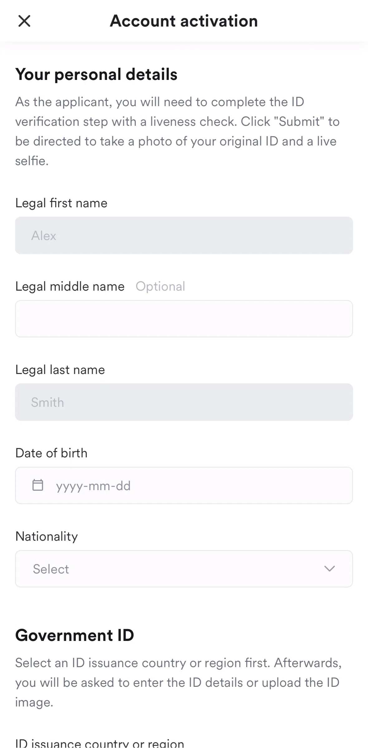 Airwallex Screen screen in the Complete an ID verification flow