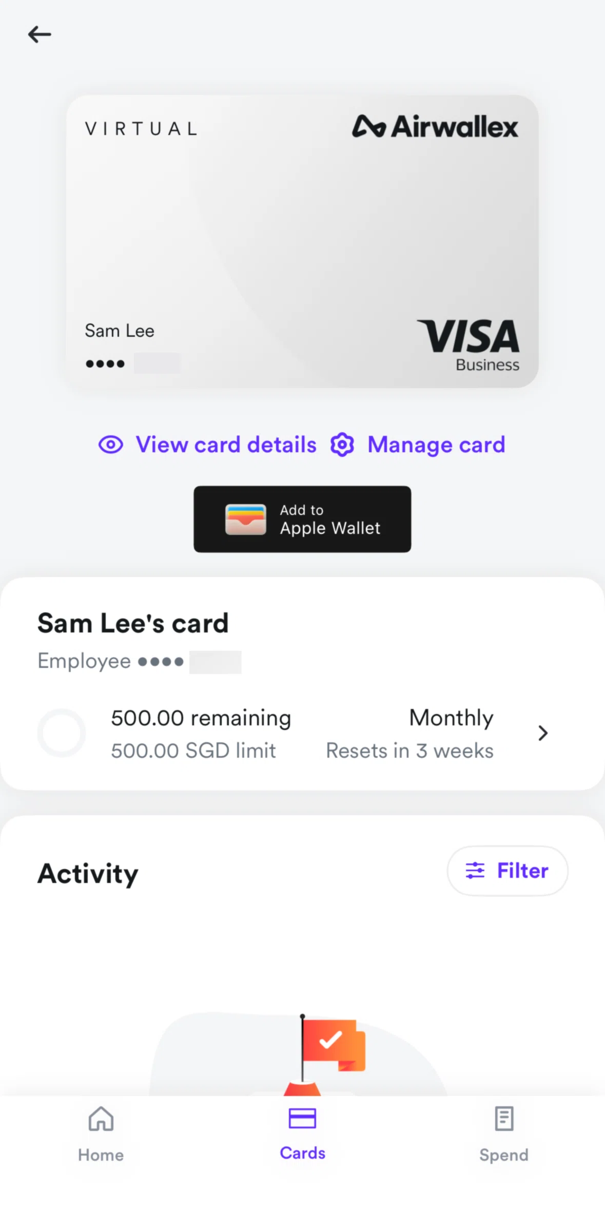 Airwallex Screen screen in the Linking a card to Apple Wallet flow