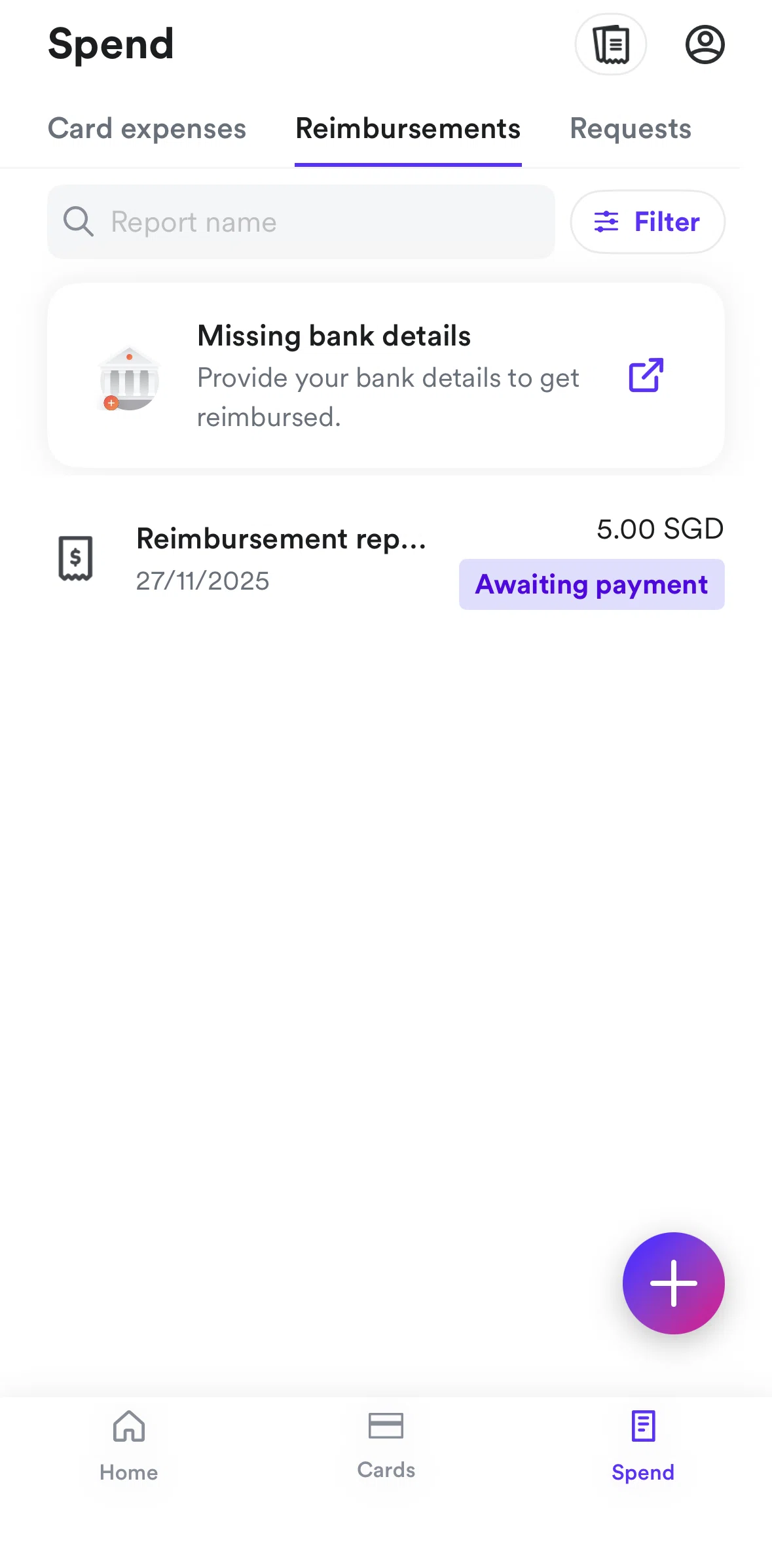 Airwallex Screen screen in the Uploading a receipt flow