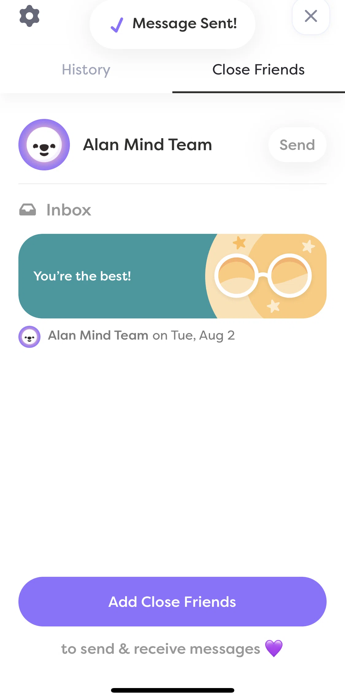 Alan Mind Screen screen in the Adding friends flow