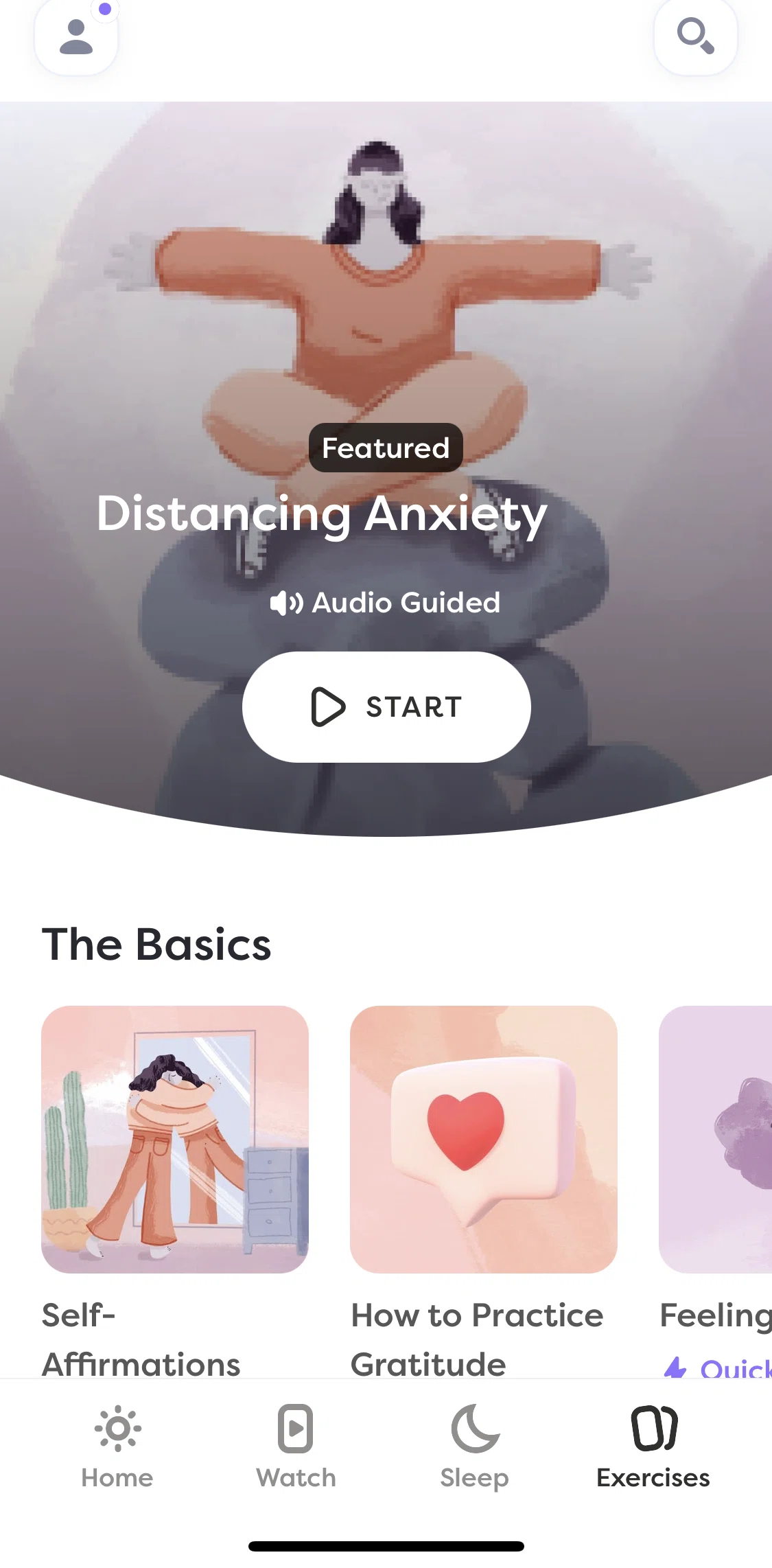 Alan Mind Screen screen in the Exercises flow