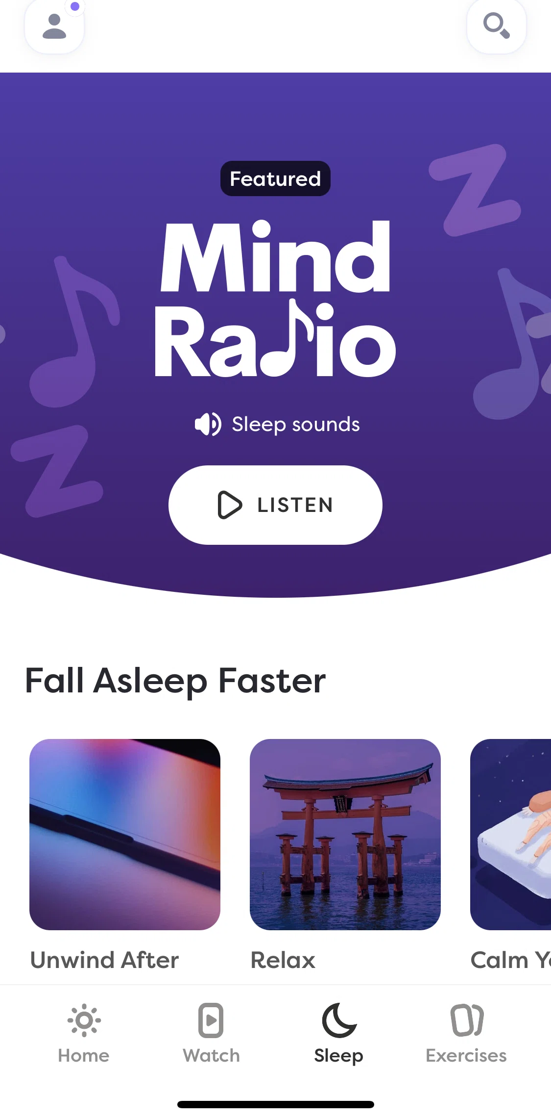 Alan Mind Screen screen in the Listen to mind radio flow