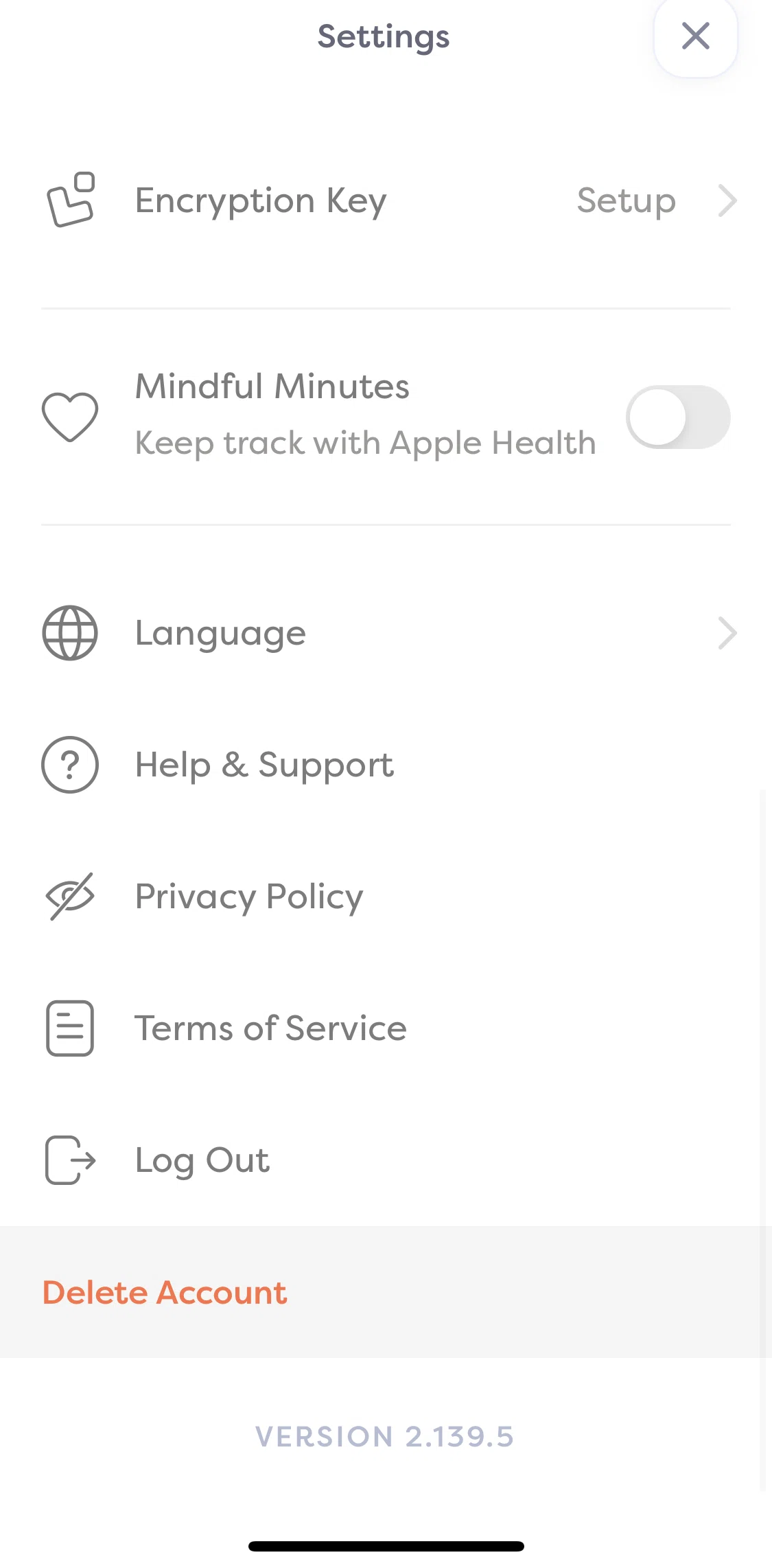 Alan Mind Screen screen in the Setting up encryption key flow