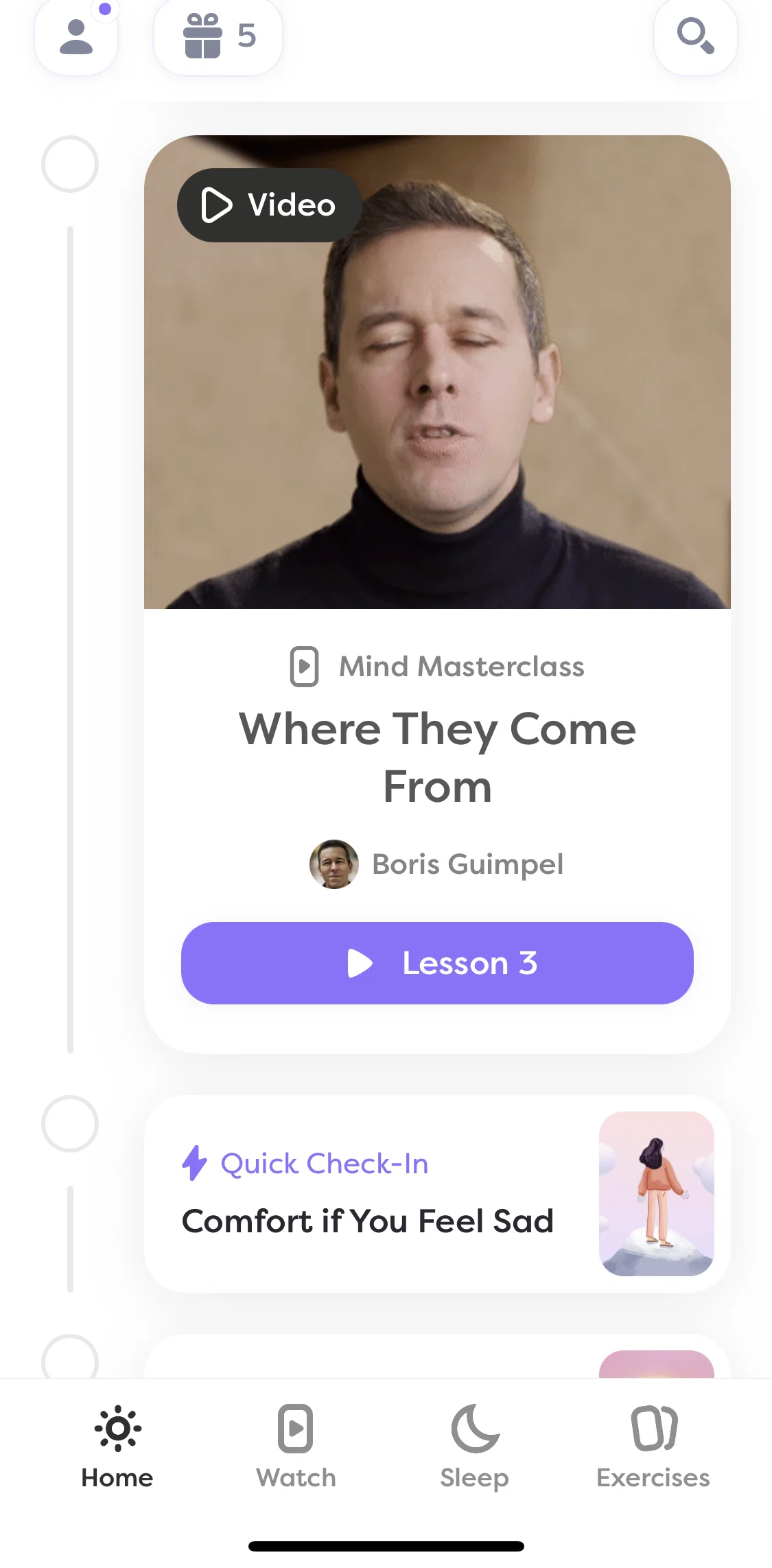 Alan Mind Screen screen in the Watching a video flow