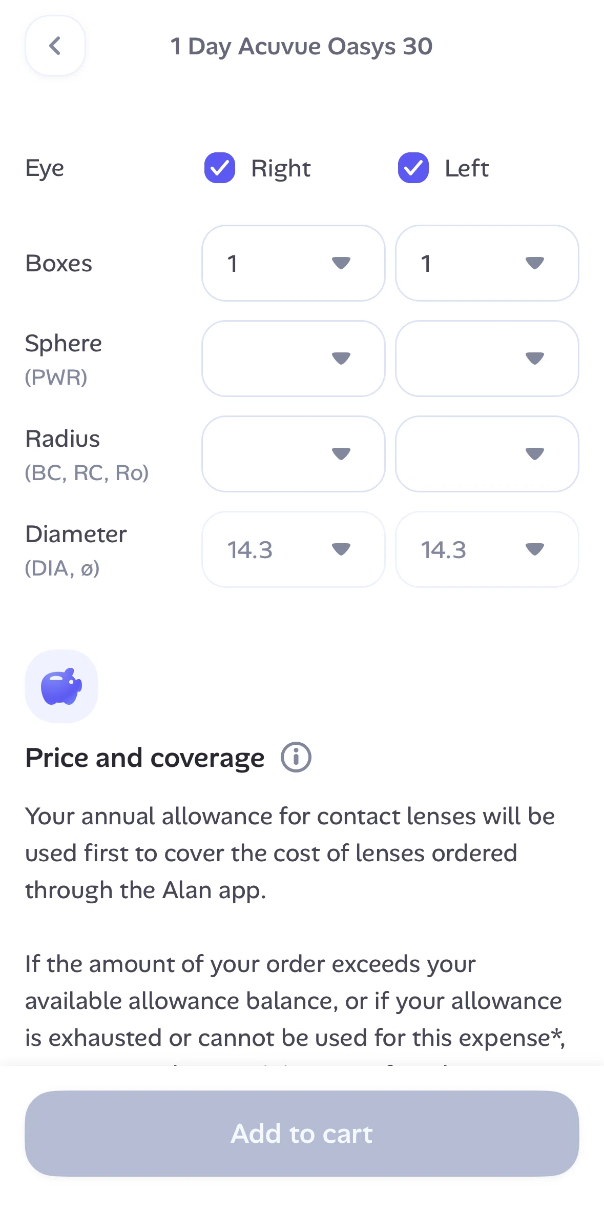 Alan Screen screen in the Adding to cart flow