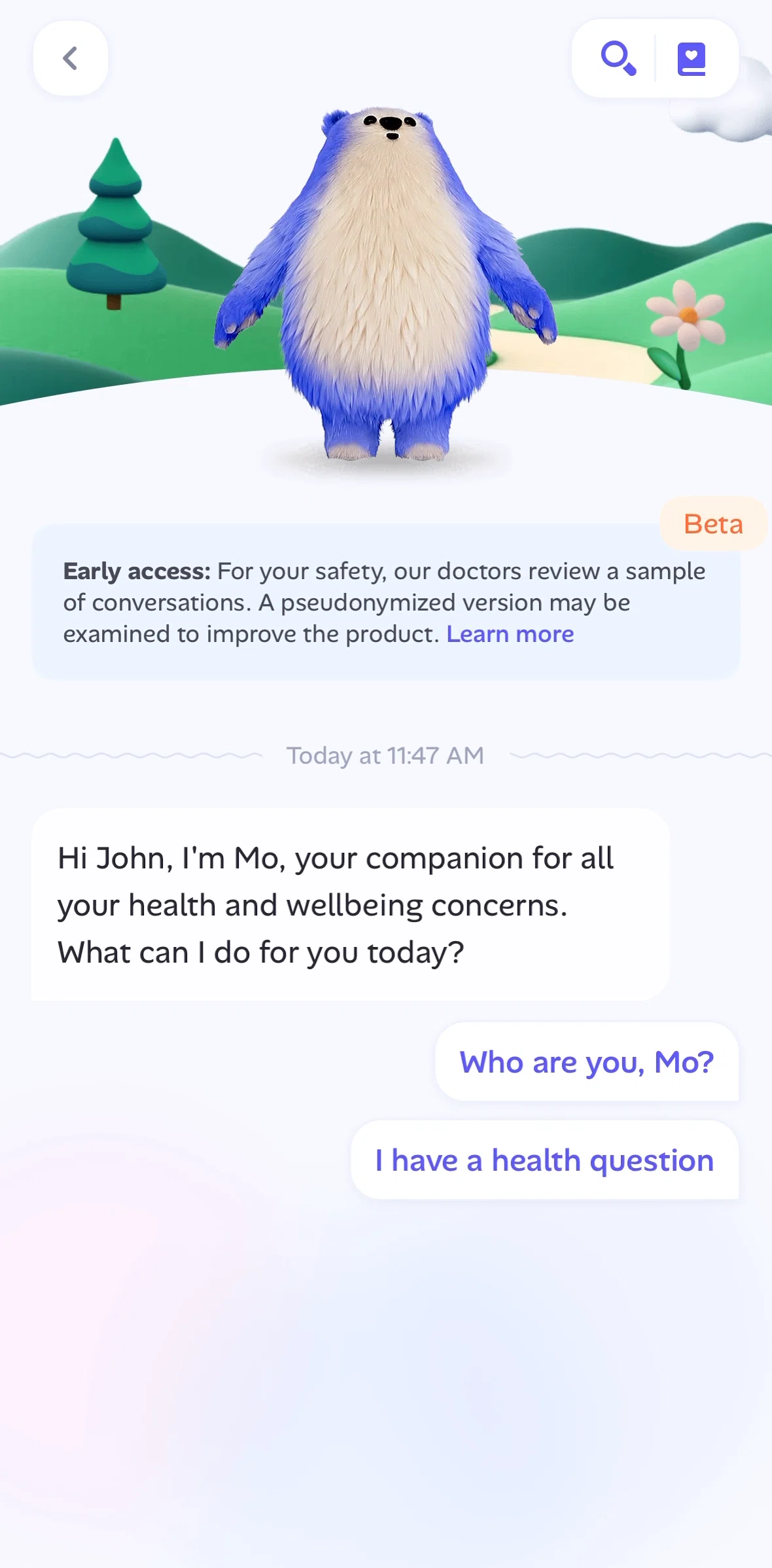 Alan Screen screen in the AI medical assistant information flow