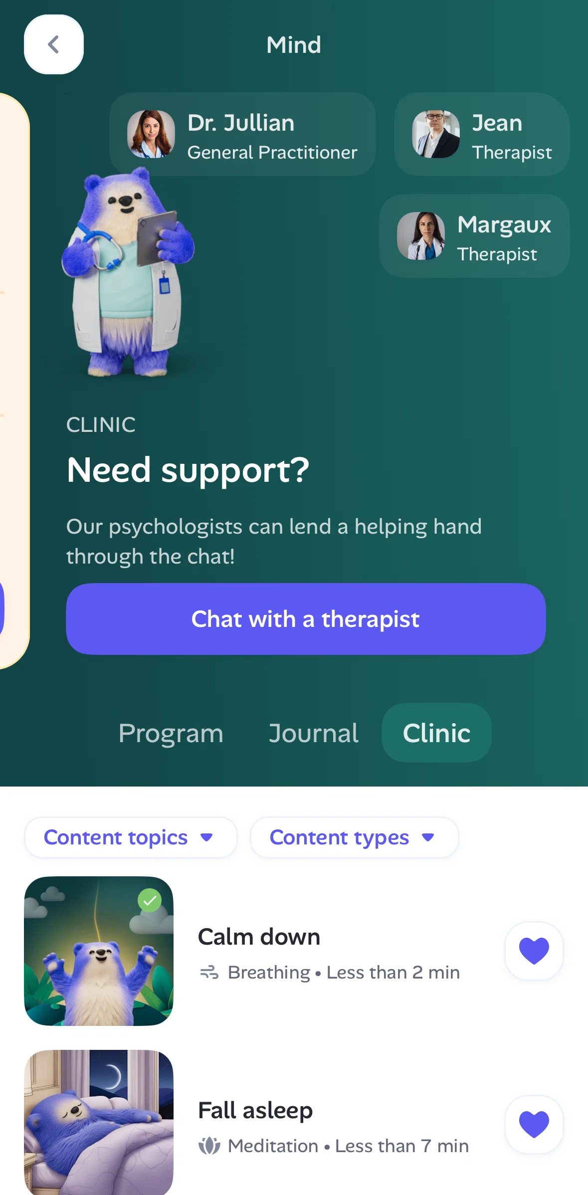 Alan Screen screen in the Chat with a therapist flow