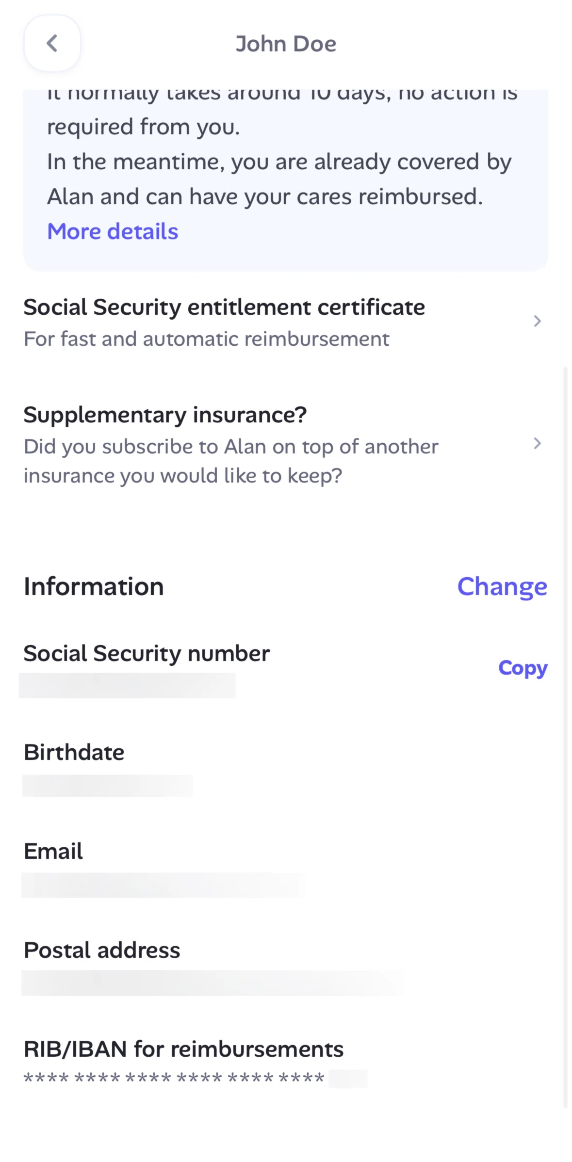 Alan Screen screen in the Copying a Social Security Number flow