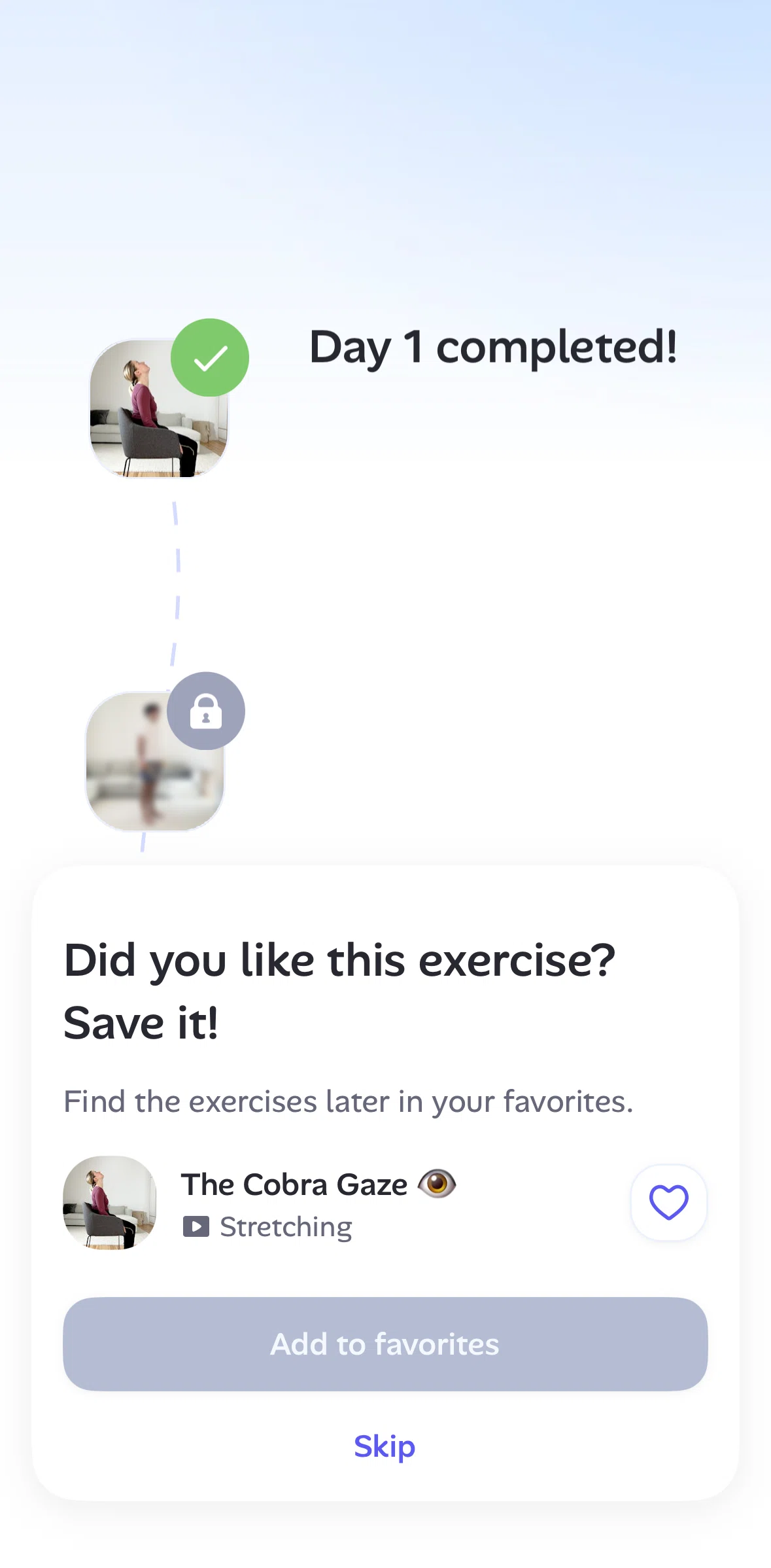 Alan Screen screen in the Favoriting an exercise flow