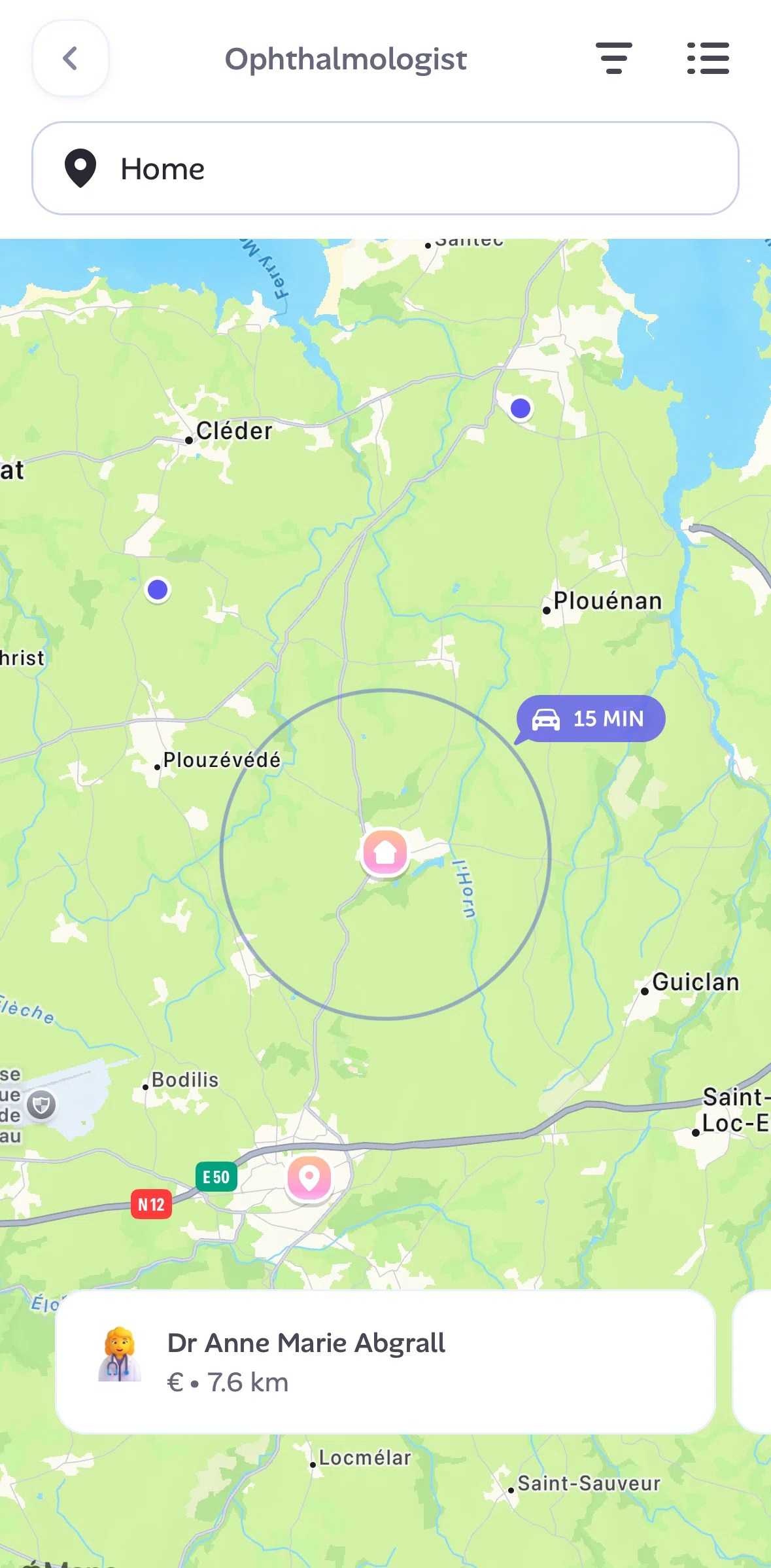Alan Screen screen in the Filtering health professionals flow