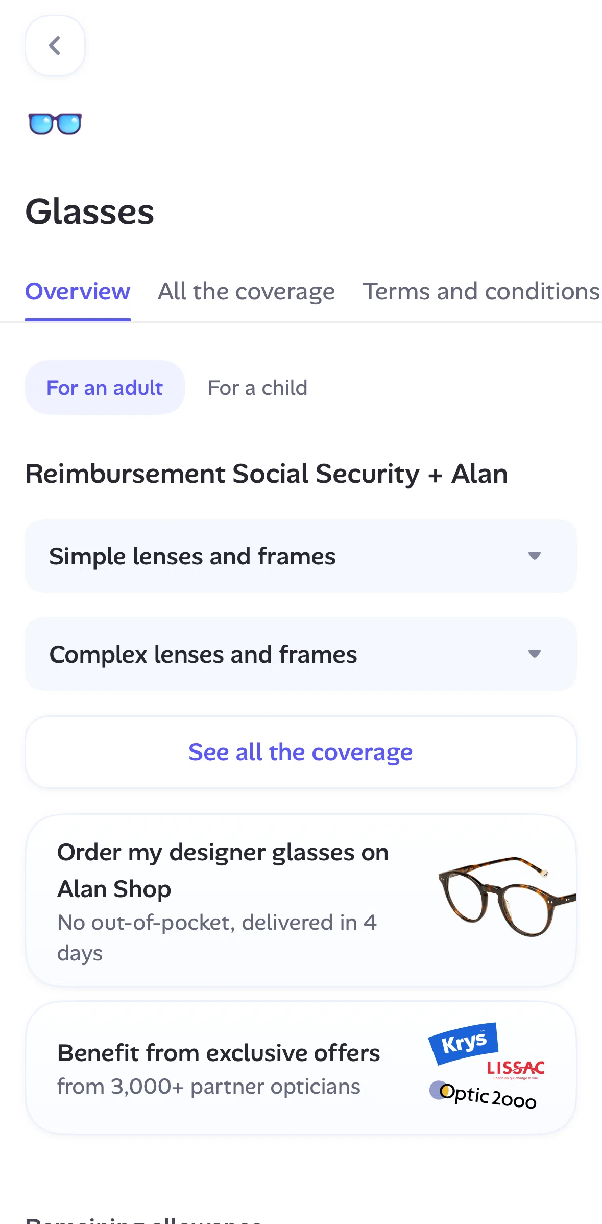 Alan Screen screen in the Overview flow