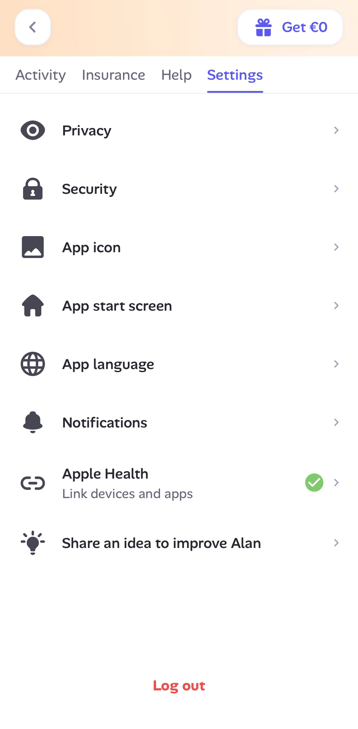 Alan Screen screen in the Privacy flow