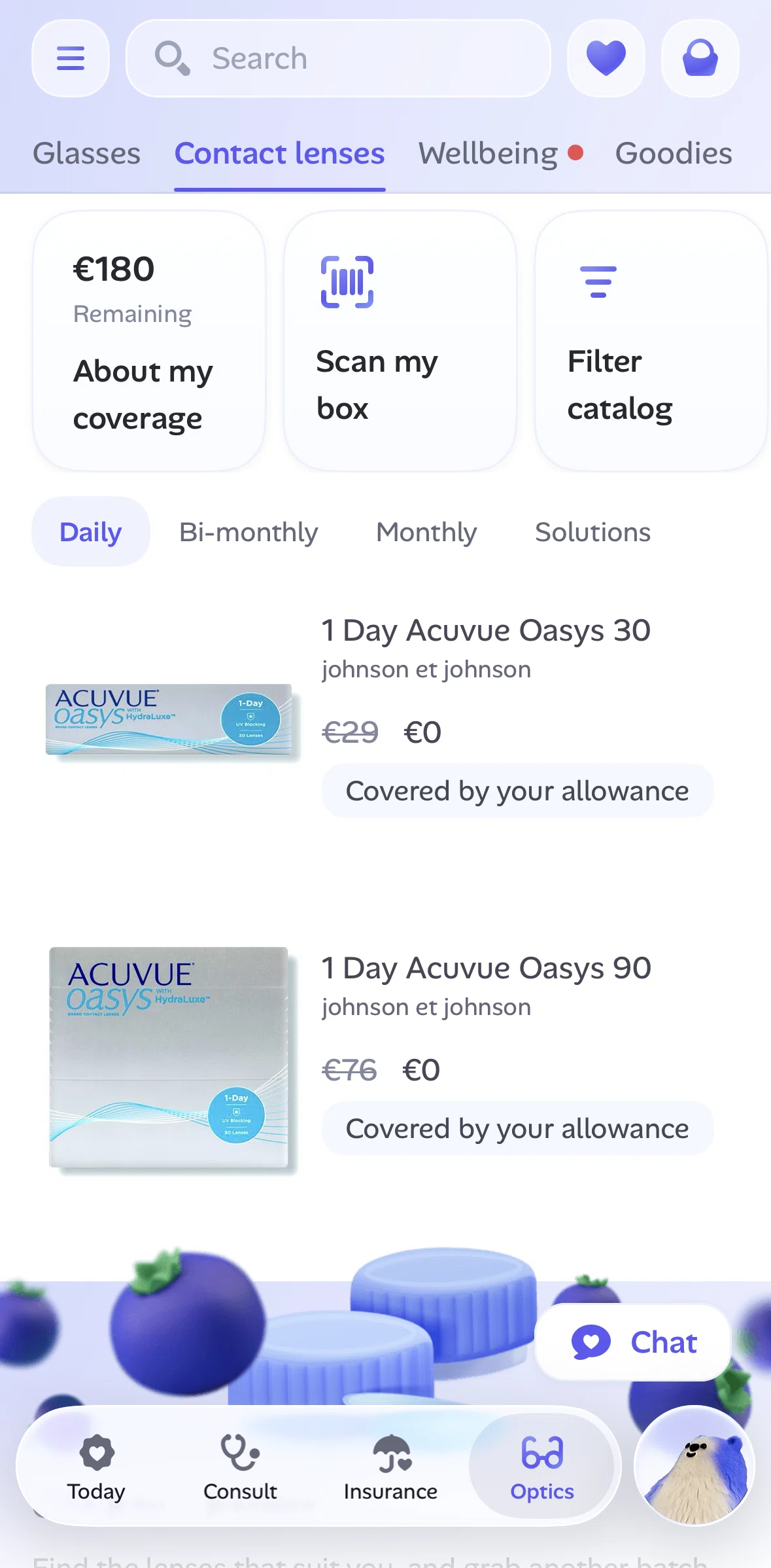 Alan Screen screen in the Product detail (contact lenses) flow
