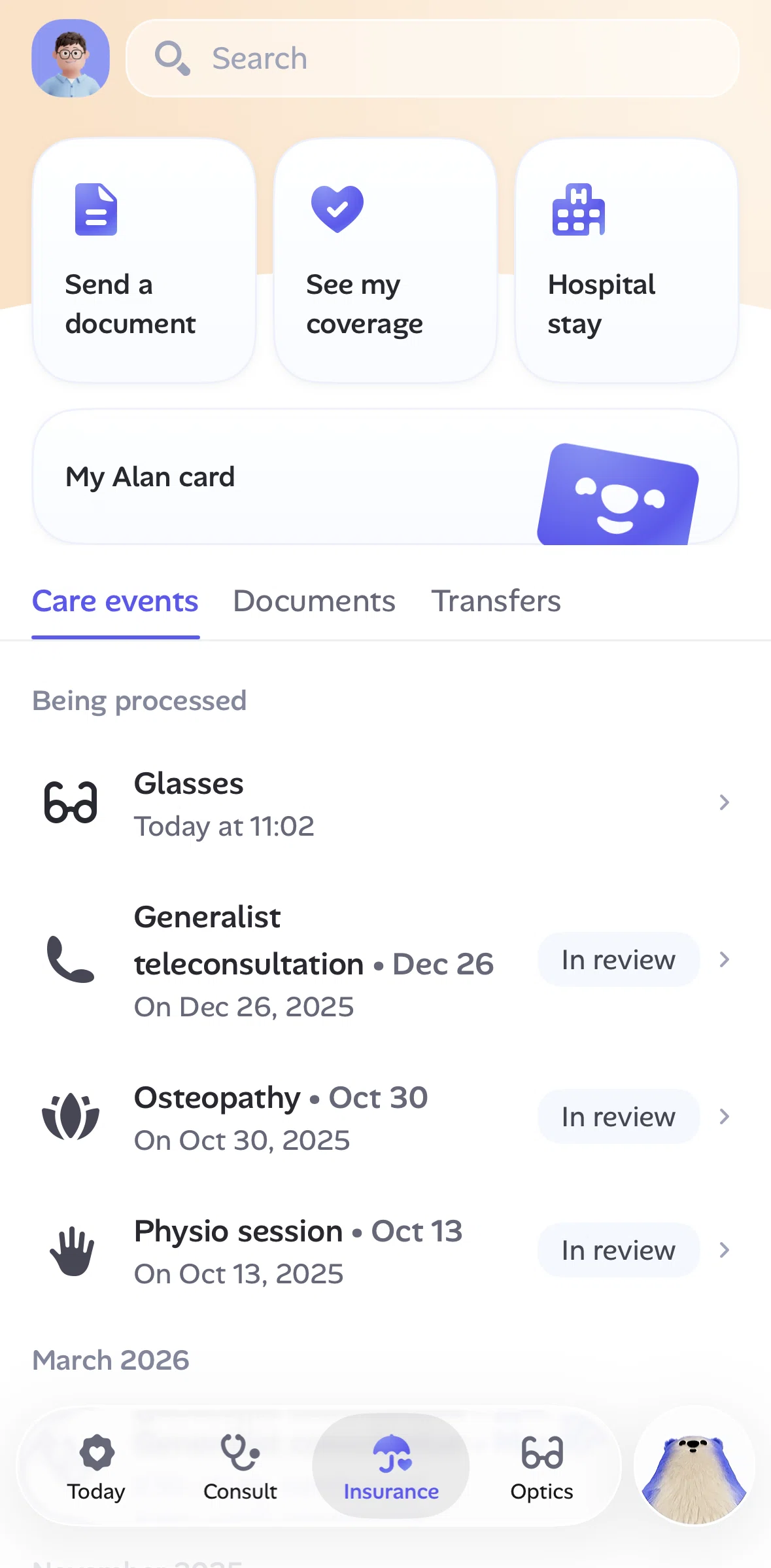 Alan Screen screen in the Reimbursement detail flow