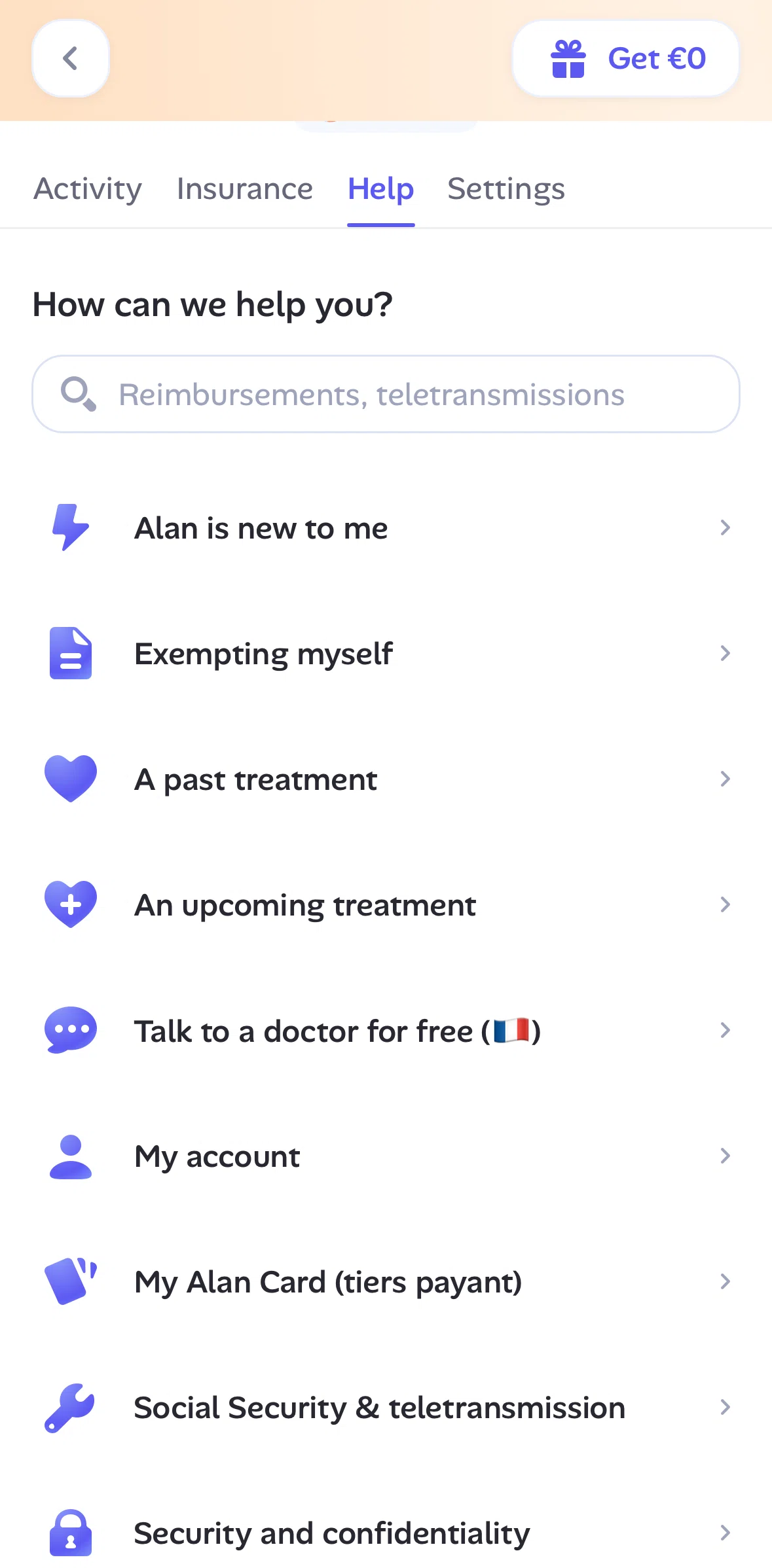Alan Screen screen in the Searching help flow