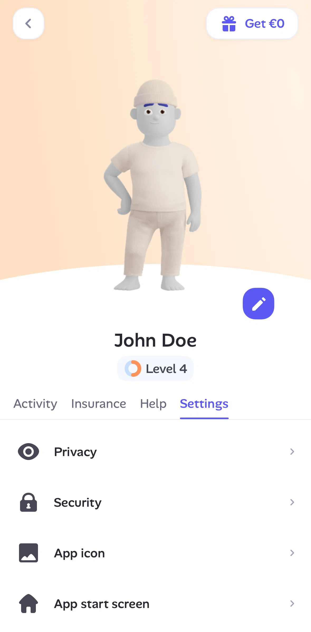 Alan Screen screen in the Settings flow