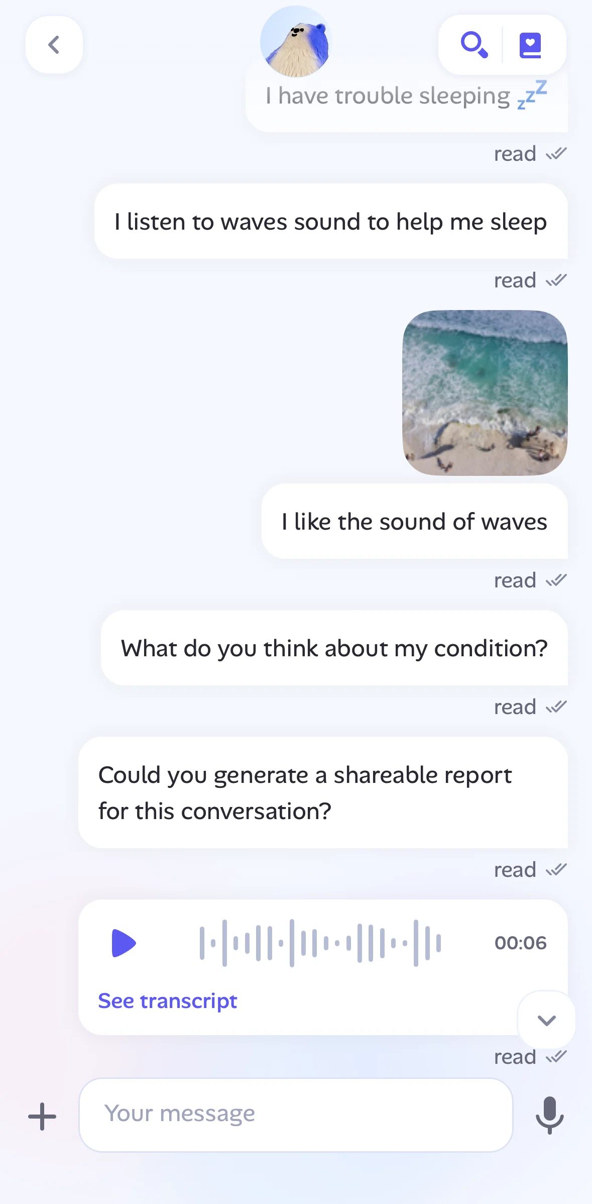 Alan Screen screen in the Showing transcript flow