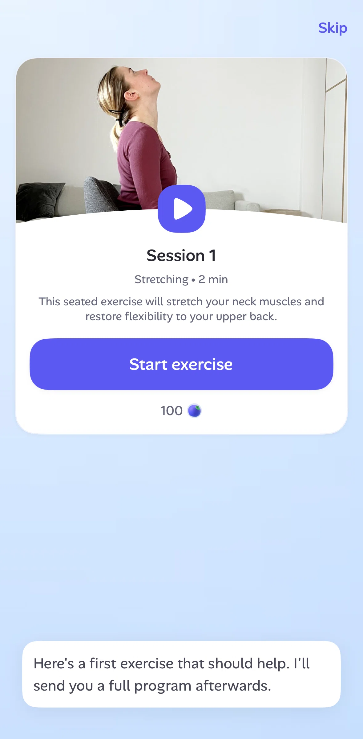 Alan Screen screen in the Starting an exercise (back pain) flow