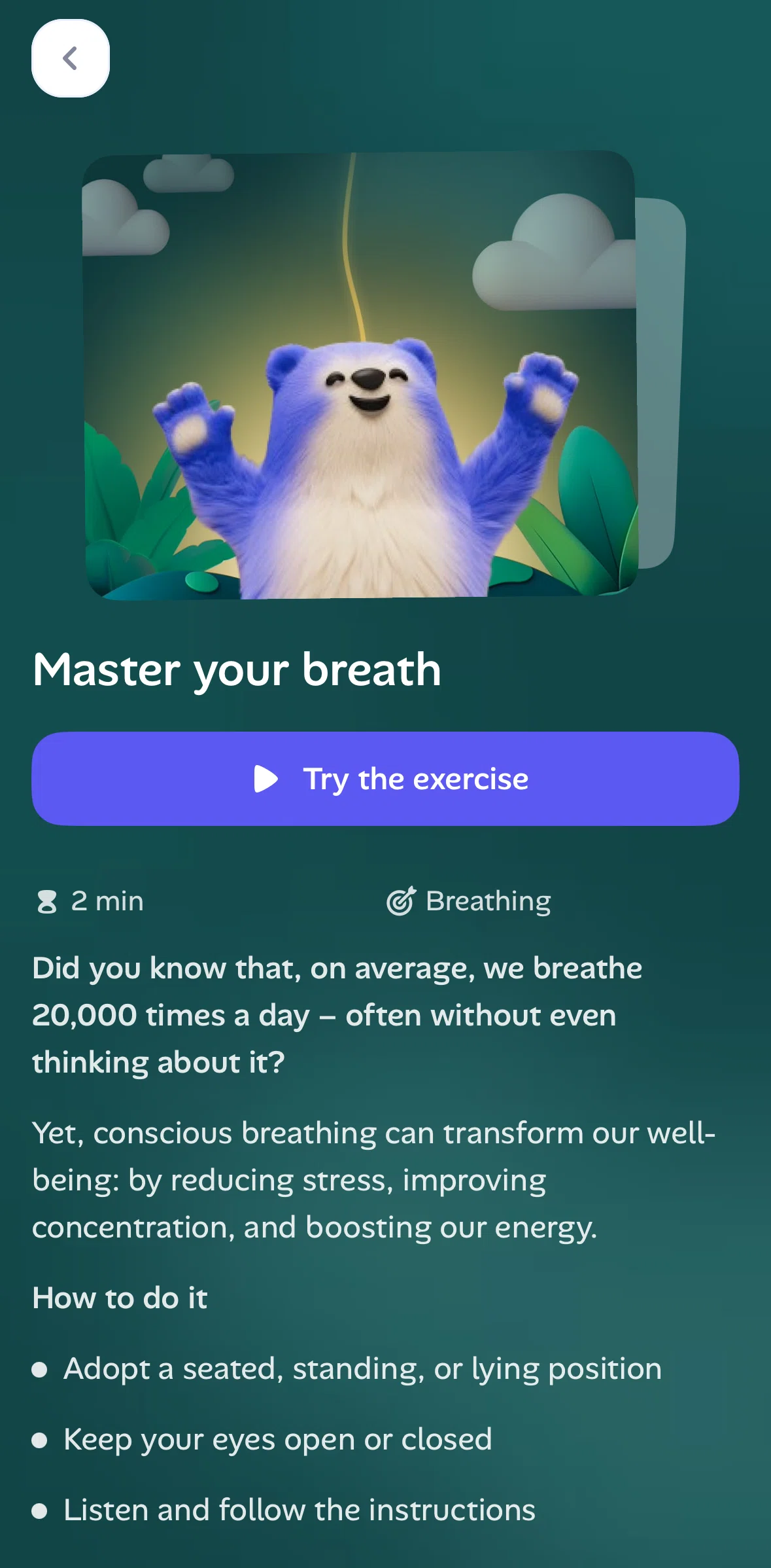 Alan Screen screen in the Starting an exercise (mind) flow