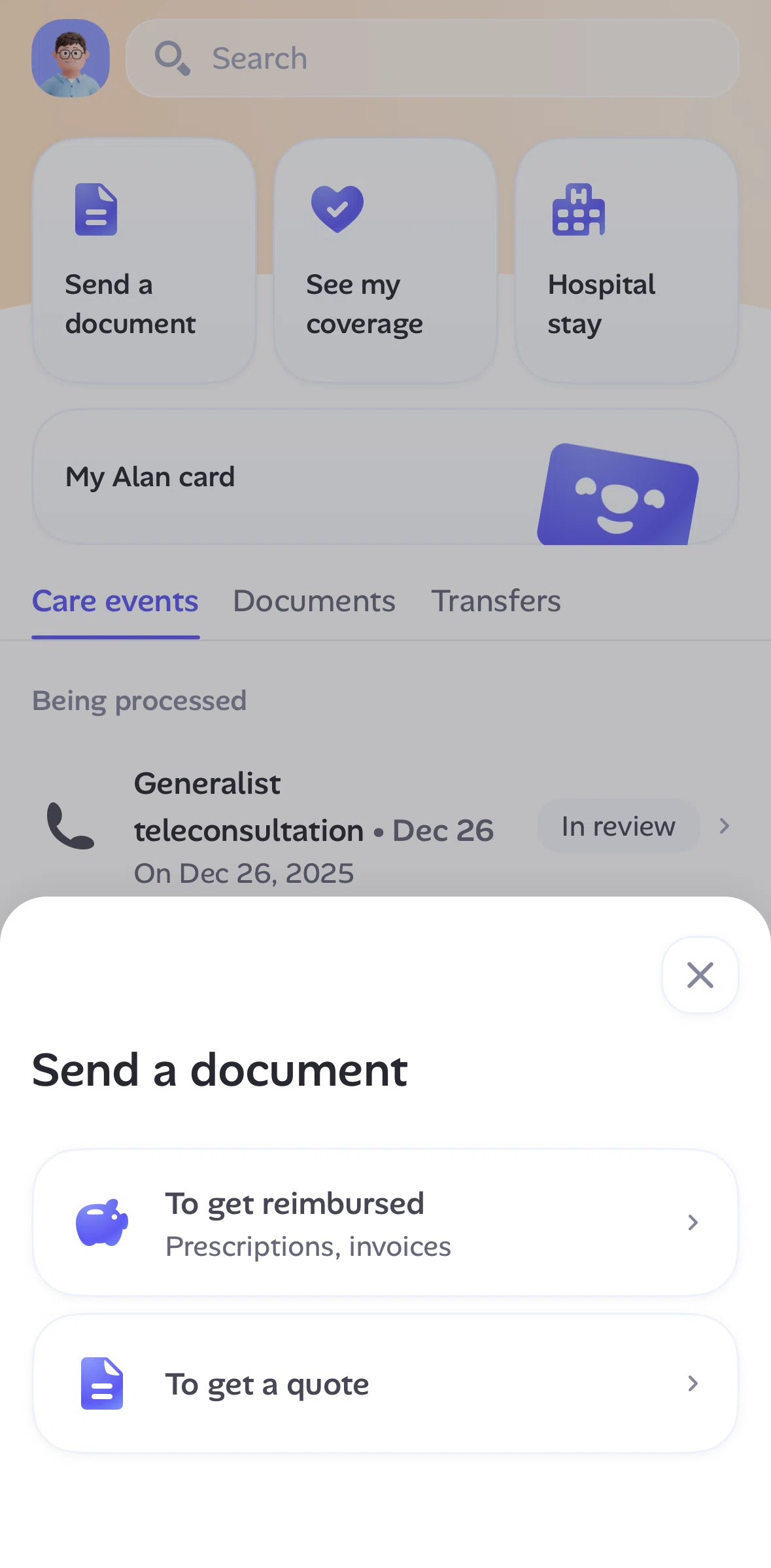Alan Screen screen in the Submitting a quote (document) flow