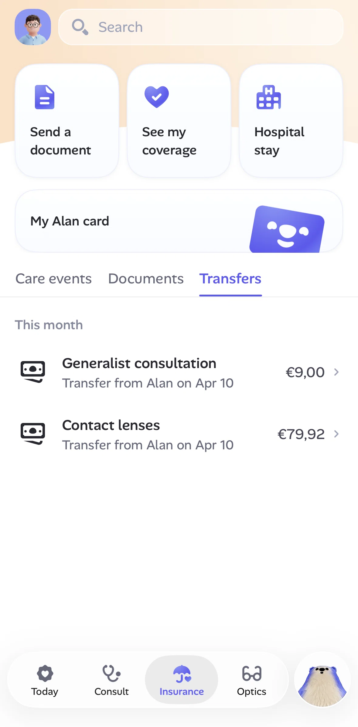 Alan Screen screen in the Transfer detail flow