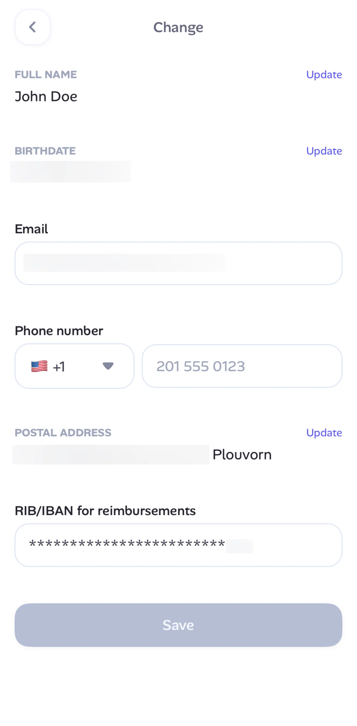 Alan Screen screen in the Updating an address flow