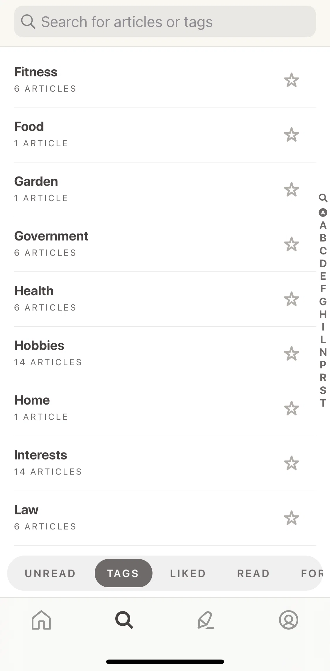 Alfread Screen screen in the Adding tag to favorites flow