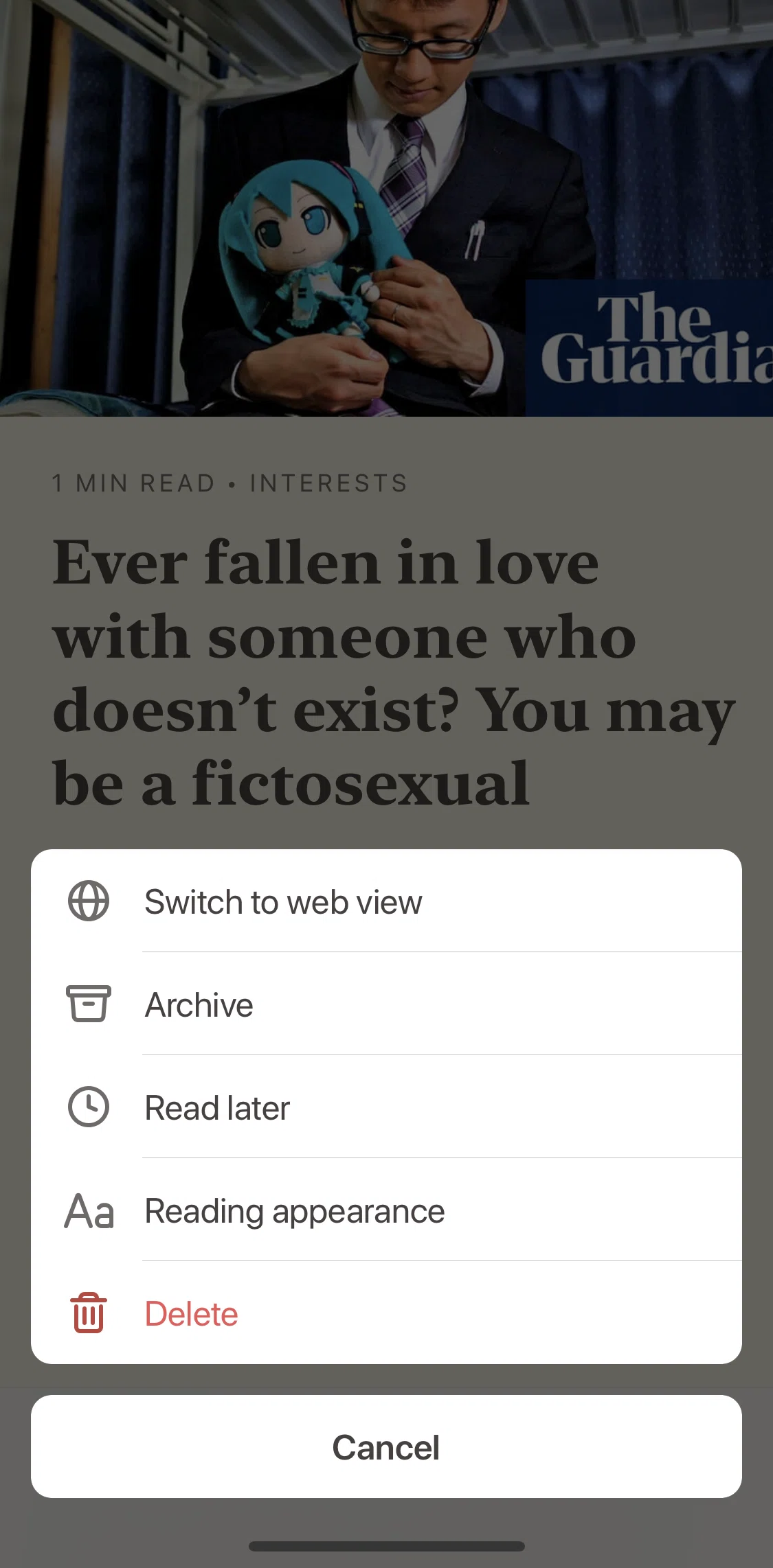 Alfread Screen screen in the Adjusting reading appearance flow
