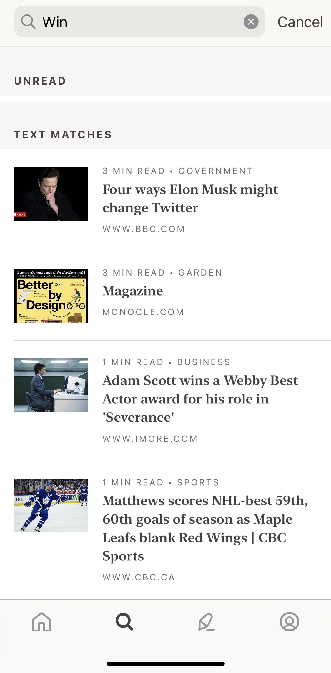 Alfread Screen screen in the Article detail (Adam Scott) flow