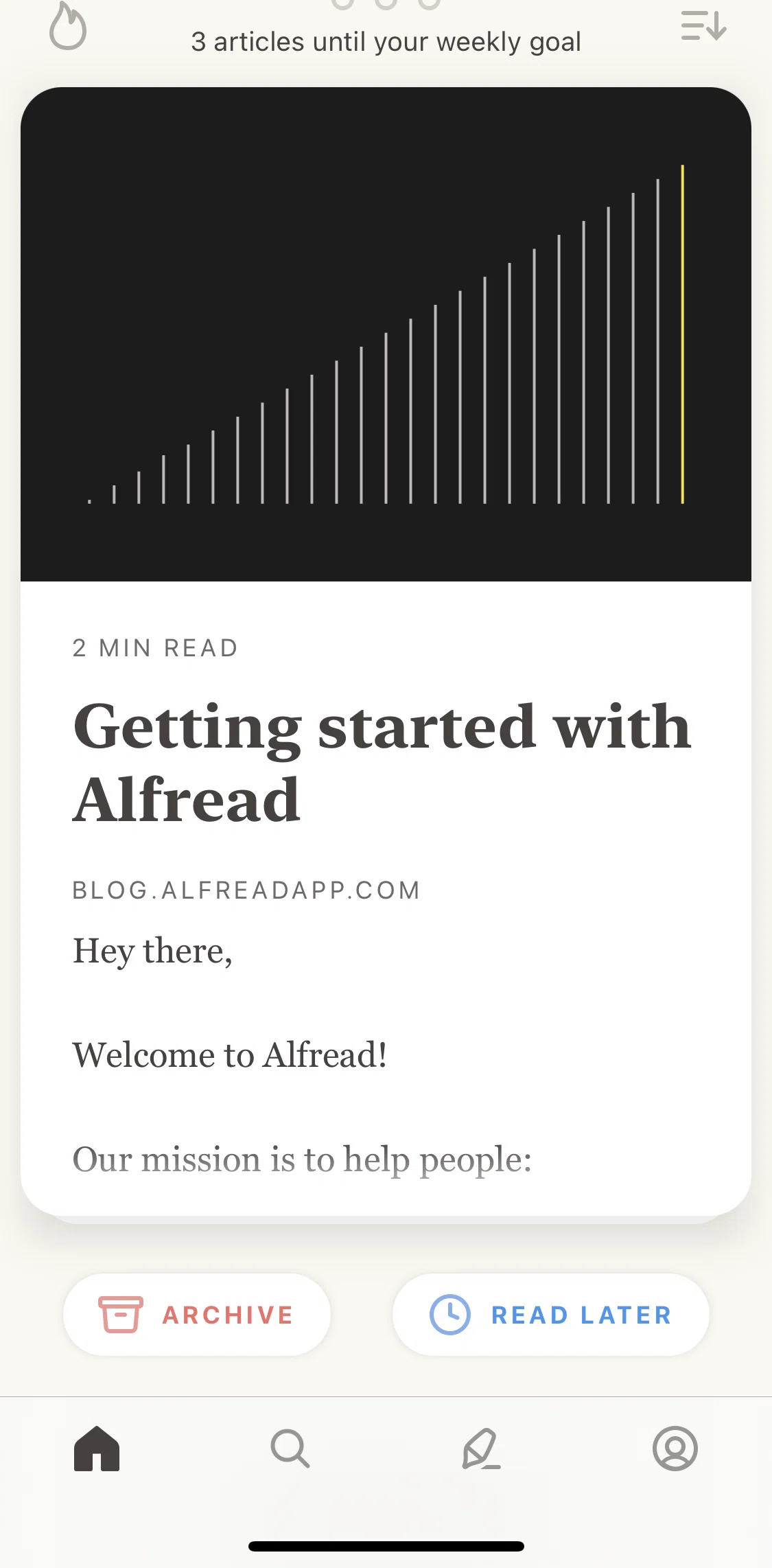 Alfread Screen screen in the Home flow