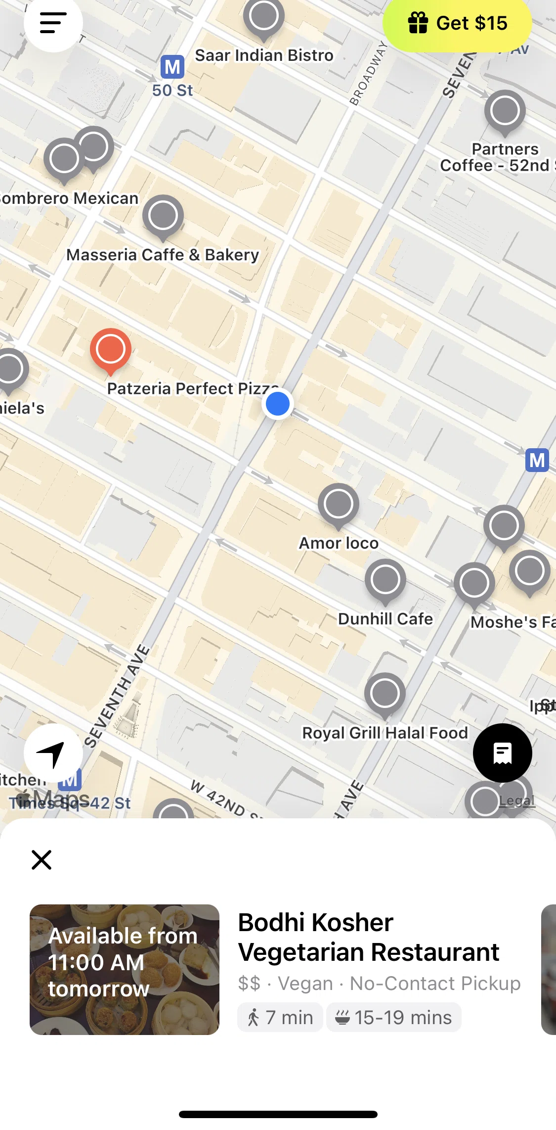 Allset Screen screen in the Searching for restaurants on map flow