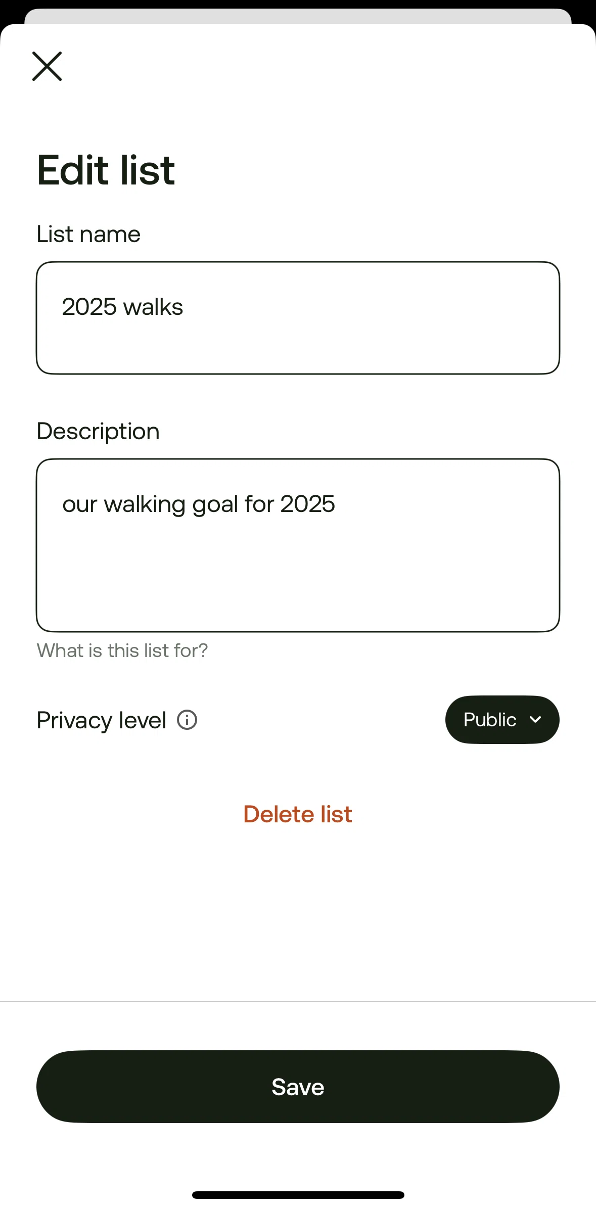 Alltrails Screen screen in the Deleting a list flow