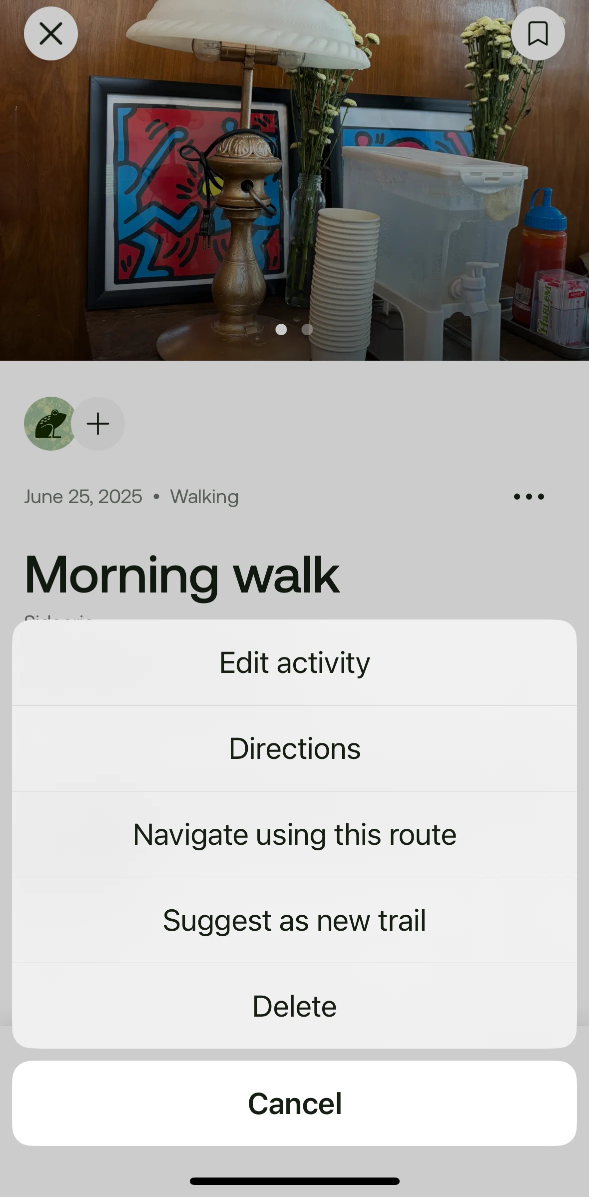 Alltrails Screen screen in the Deleting an activity flow