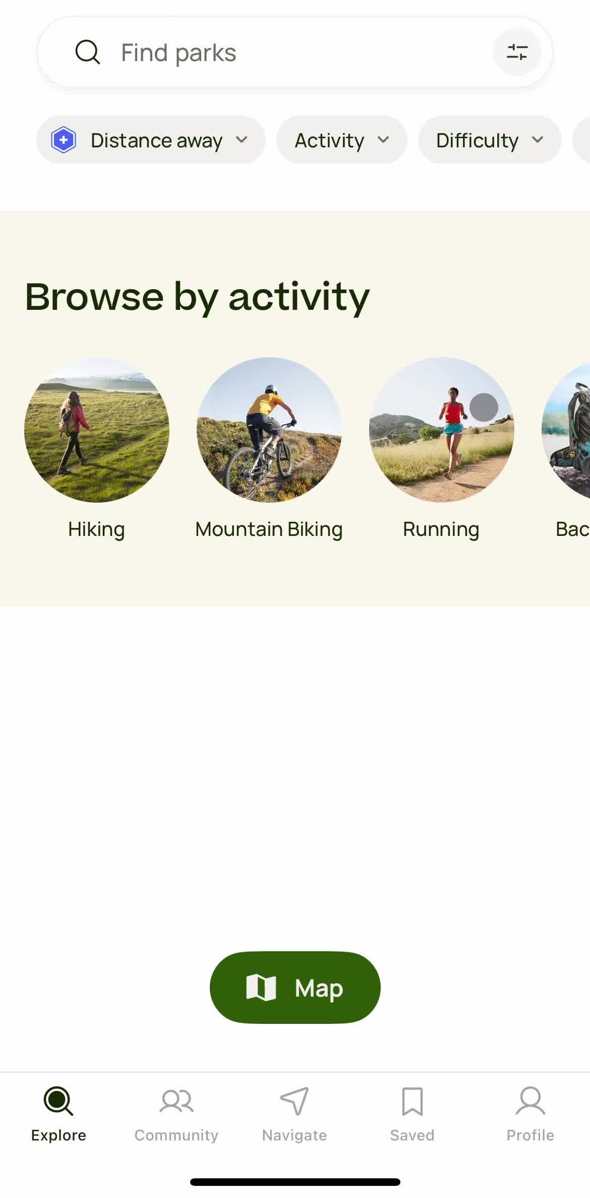 Alltrails Home screen in the Discovering Content flow