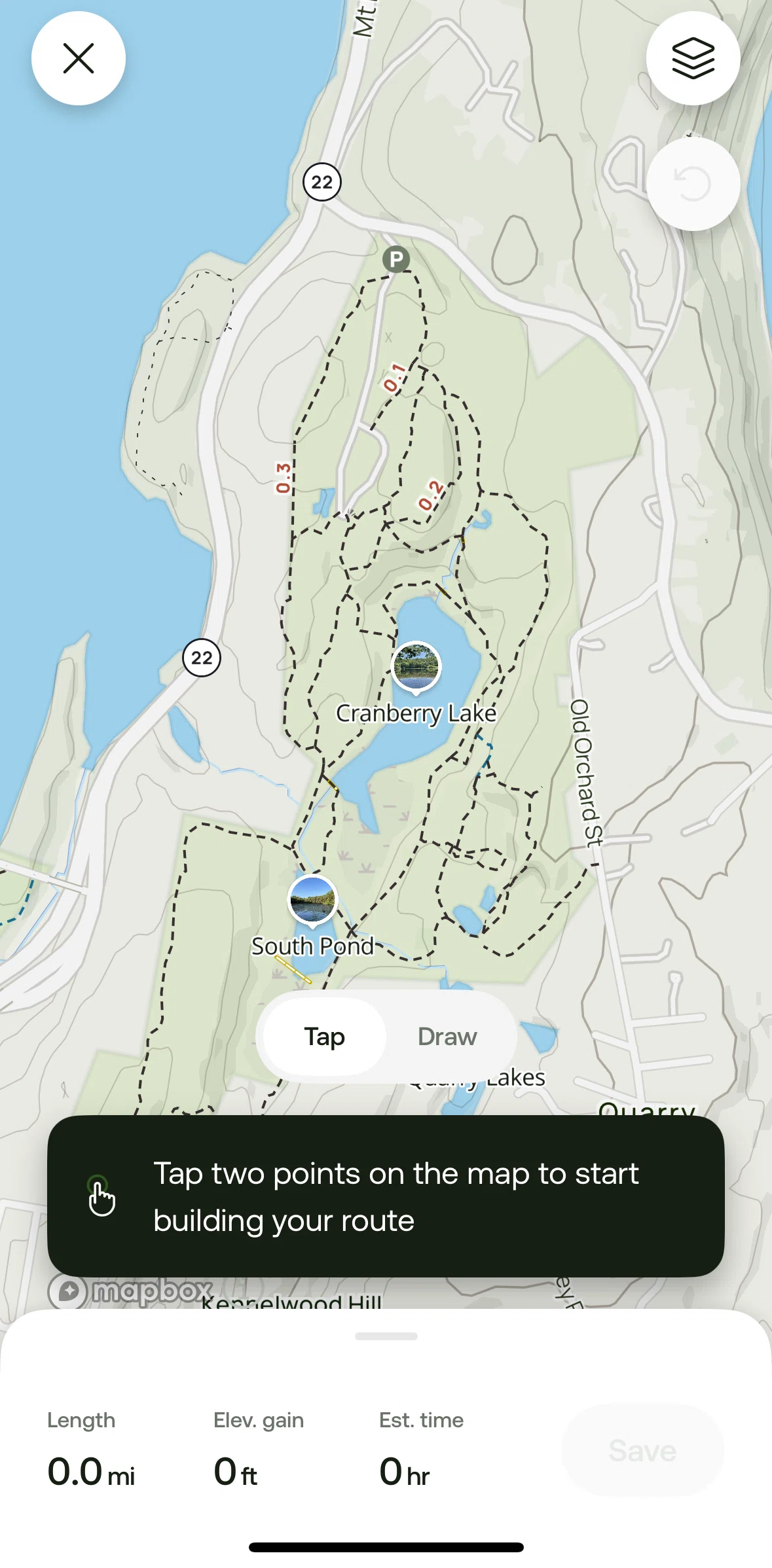 Alltrails Screen screen in the Drawing a route flow