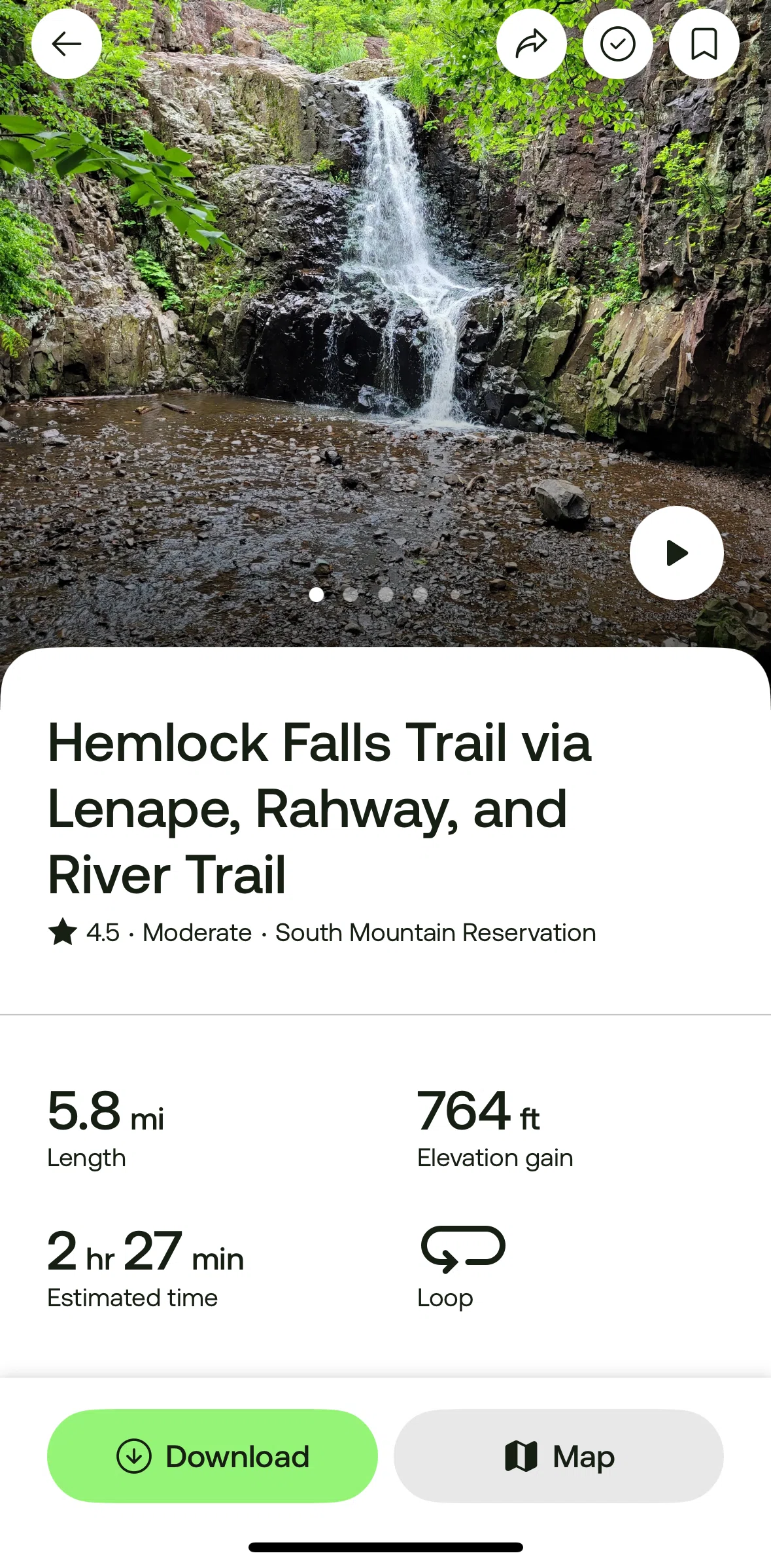 Alltrails Screen screen in the Marking a trail as completed flow