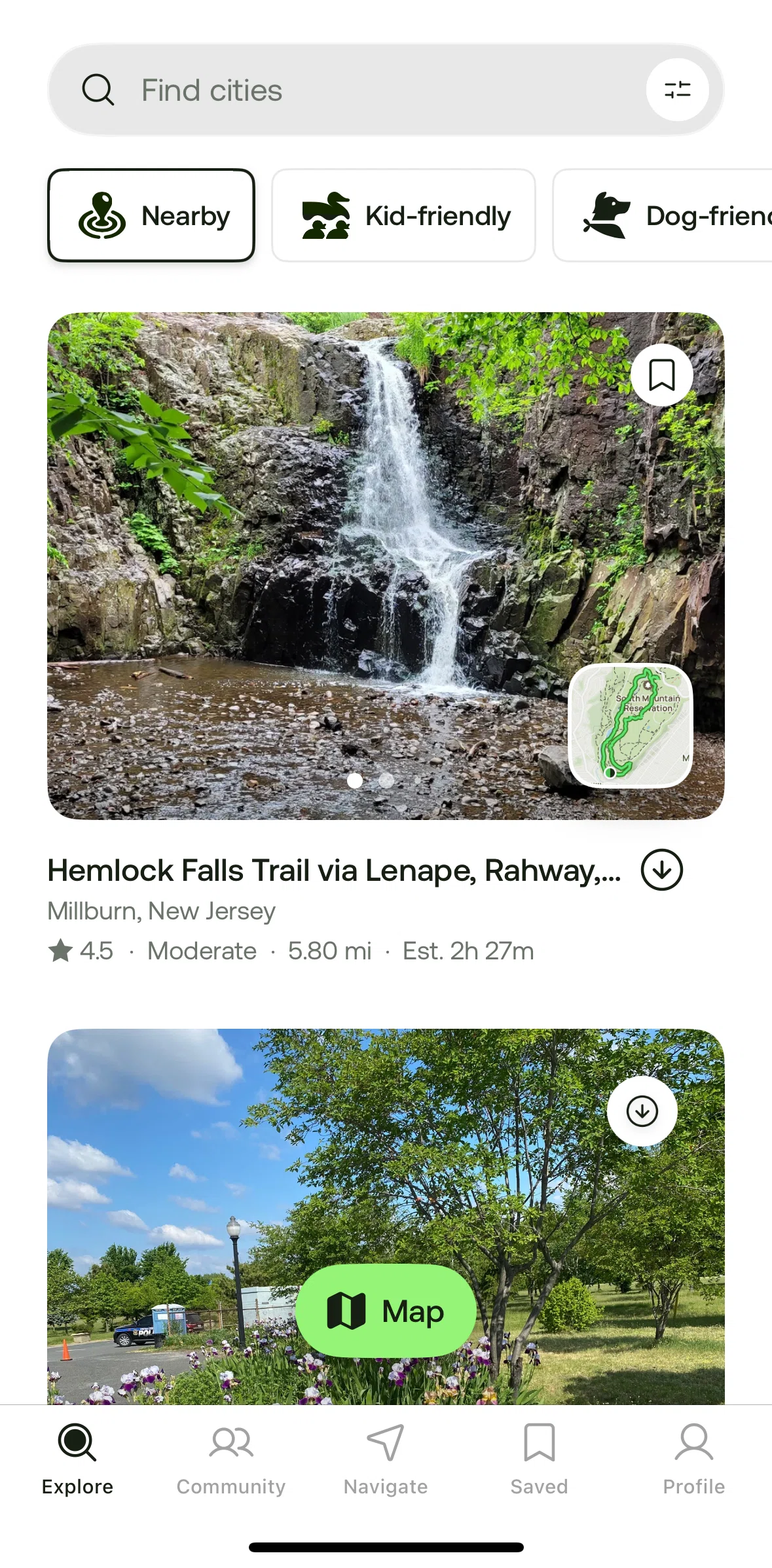 Alltrails Screen screen in the Navigate flow