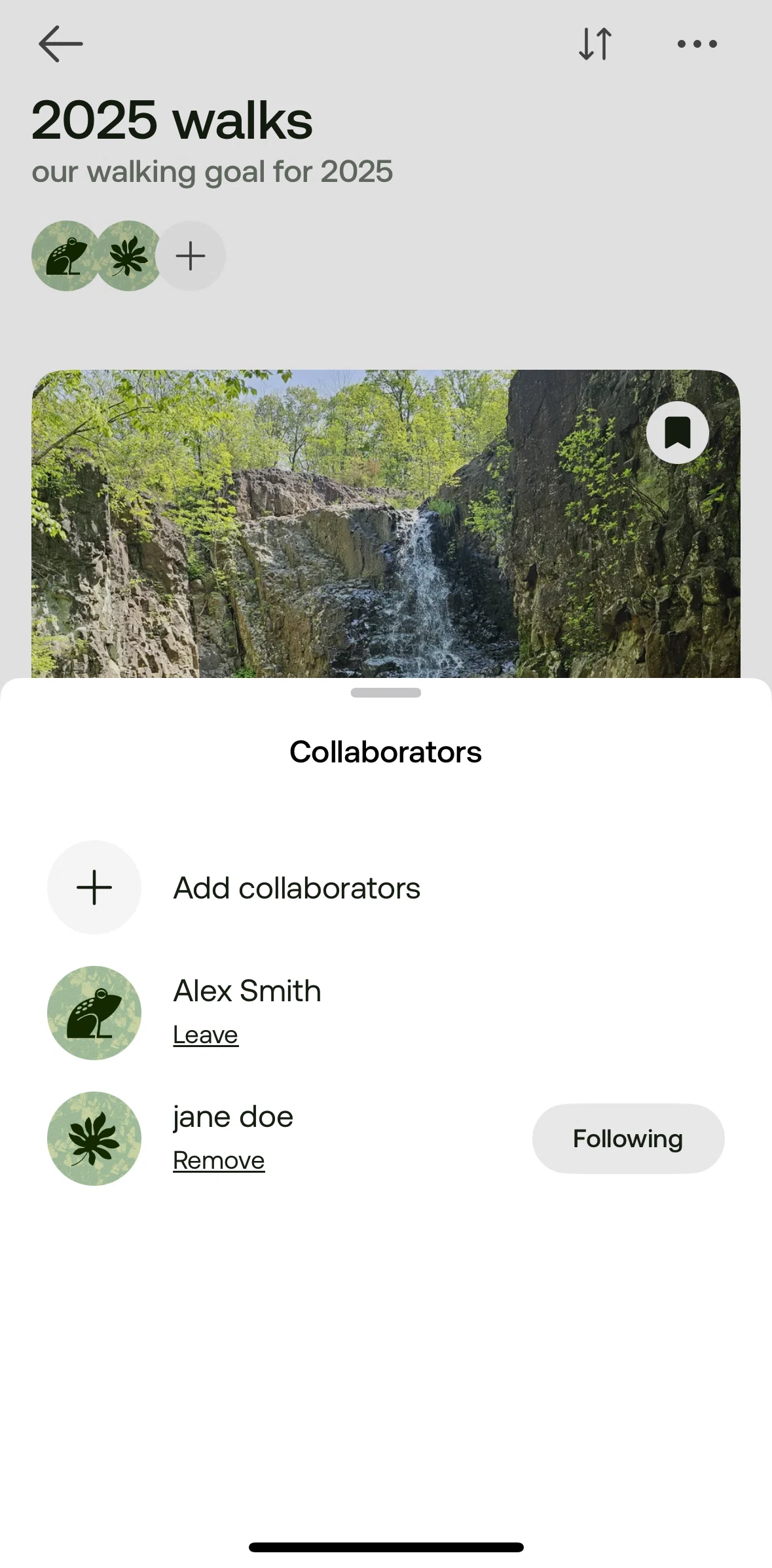 Alltrails Screen screen in the Removing a collaborator flow