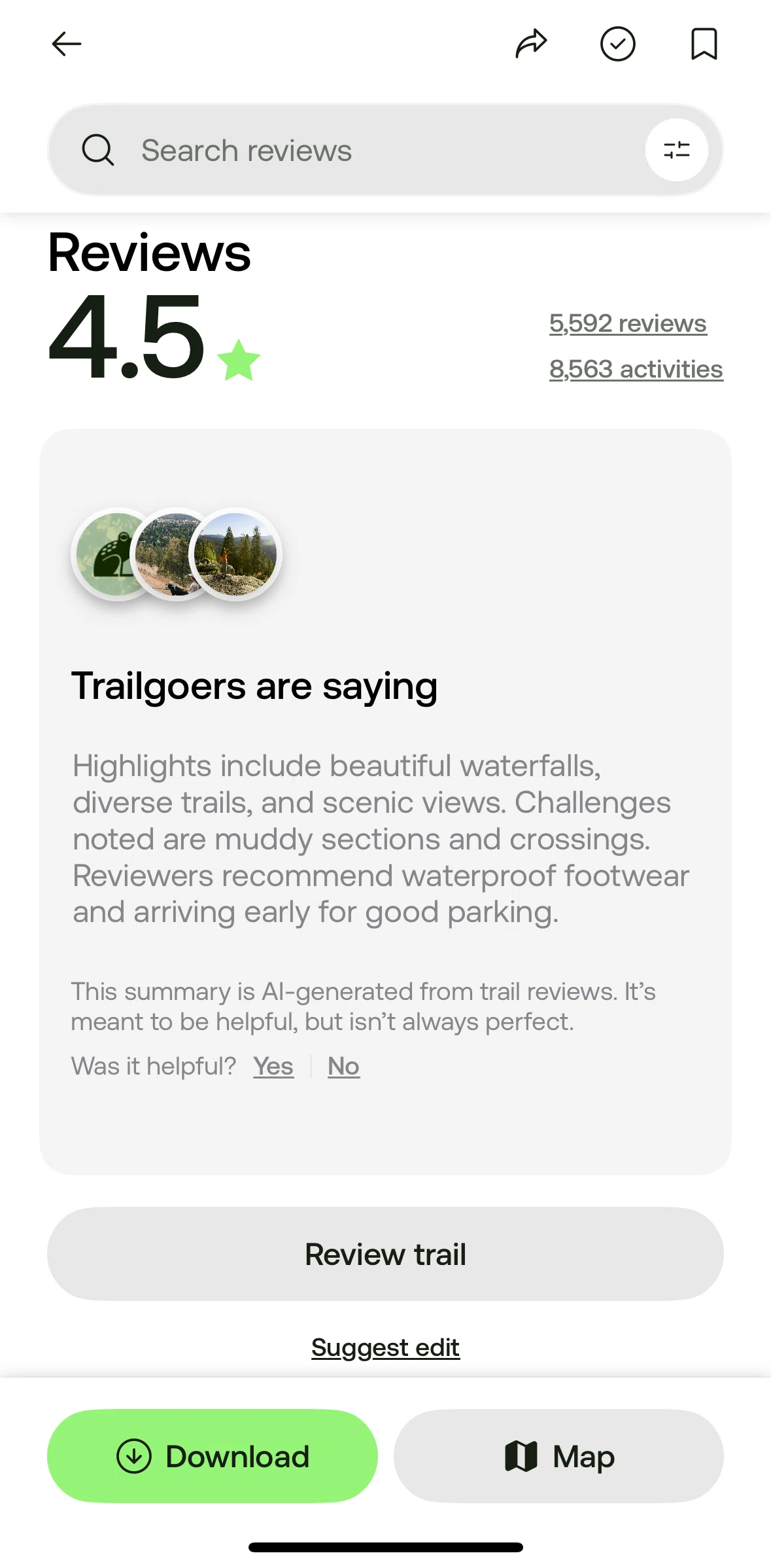 Alltrails Screen screen in the Reviews flow