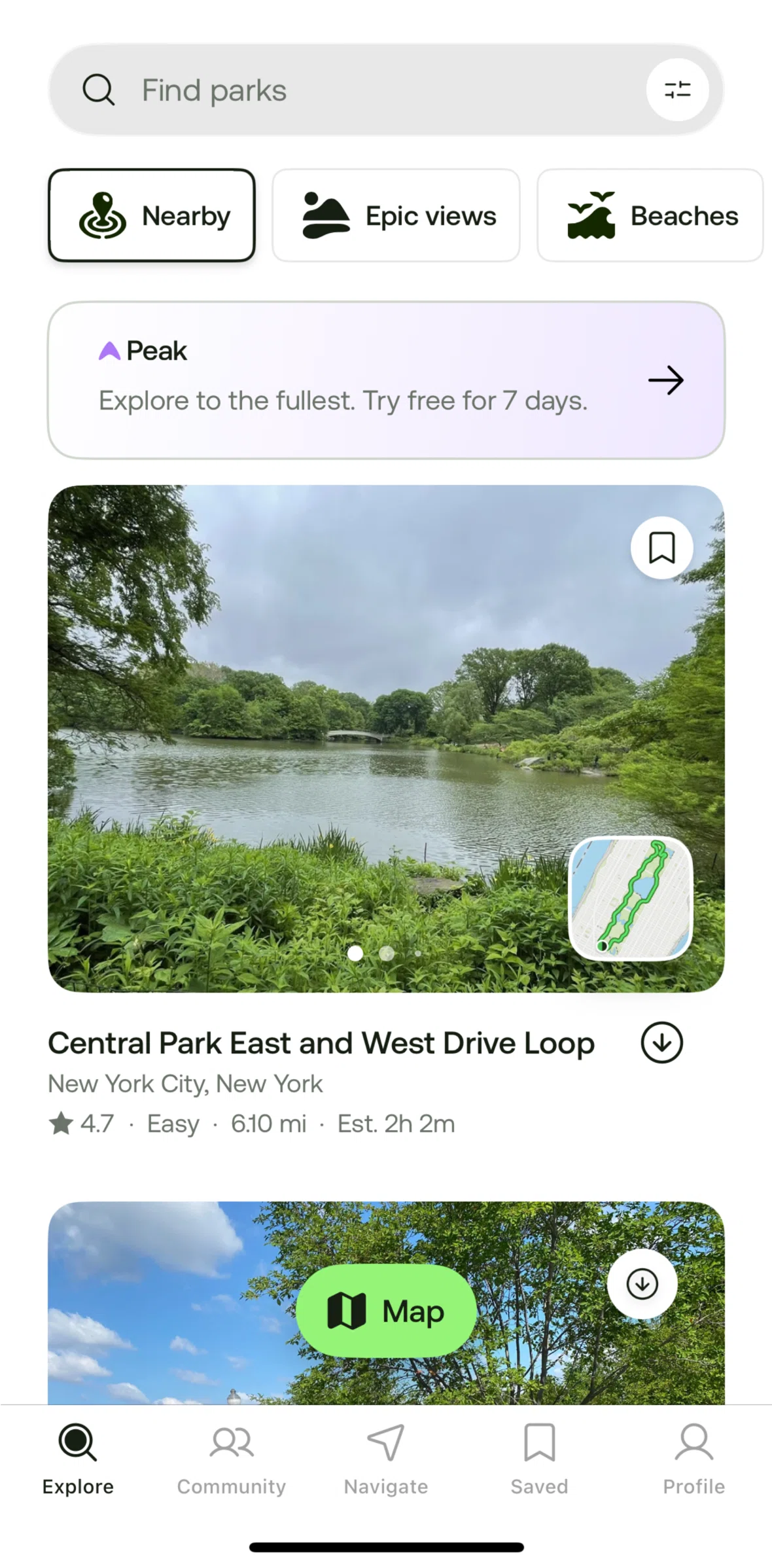 Alltrails Screen screen in the Subscribe to Peak flow