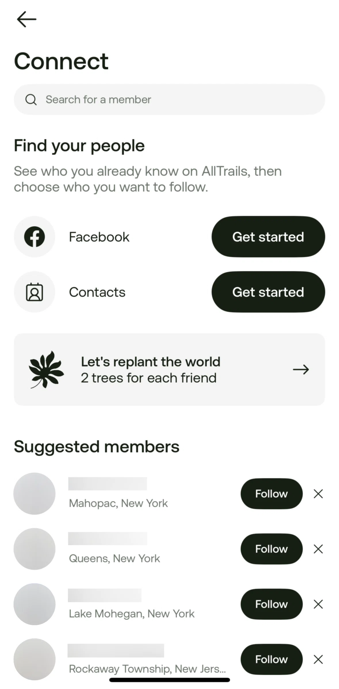 Alltrails Screen screen in the Syncing contacts flow