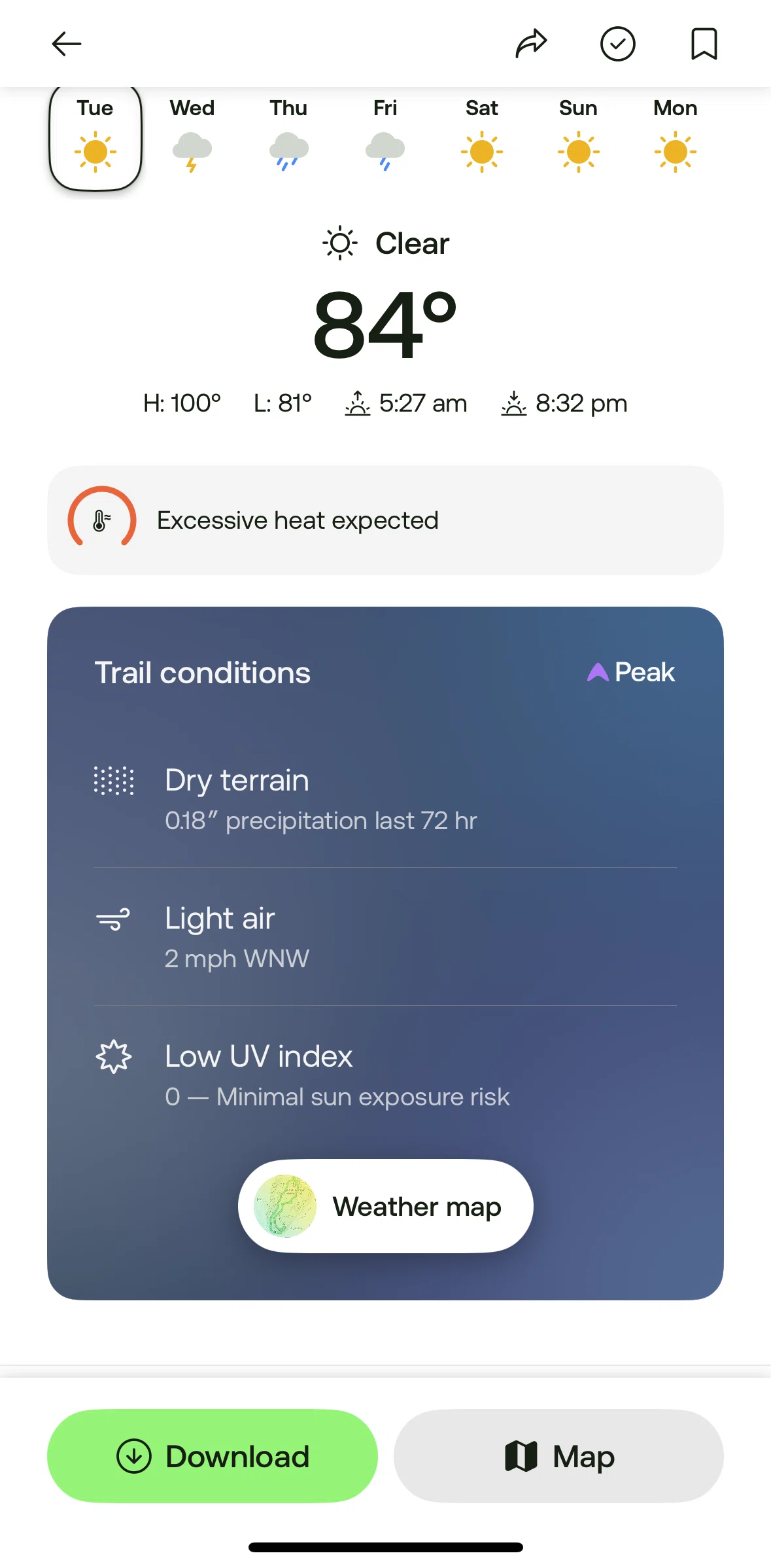 Alltrails Screen screen in the Weather map (Peak) flow