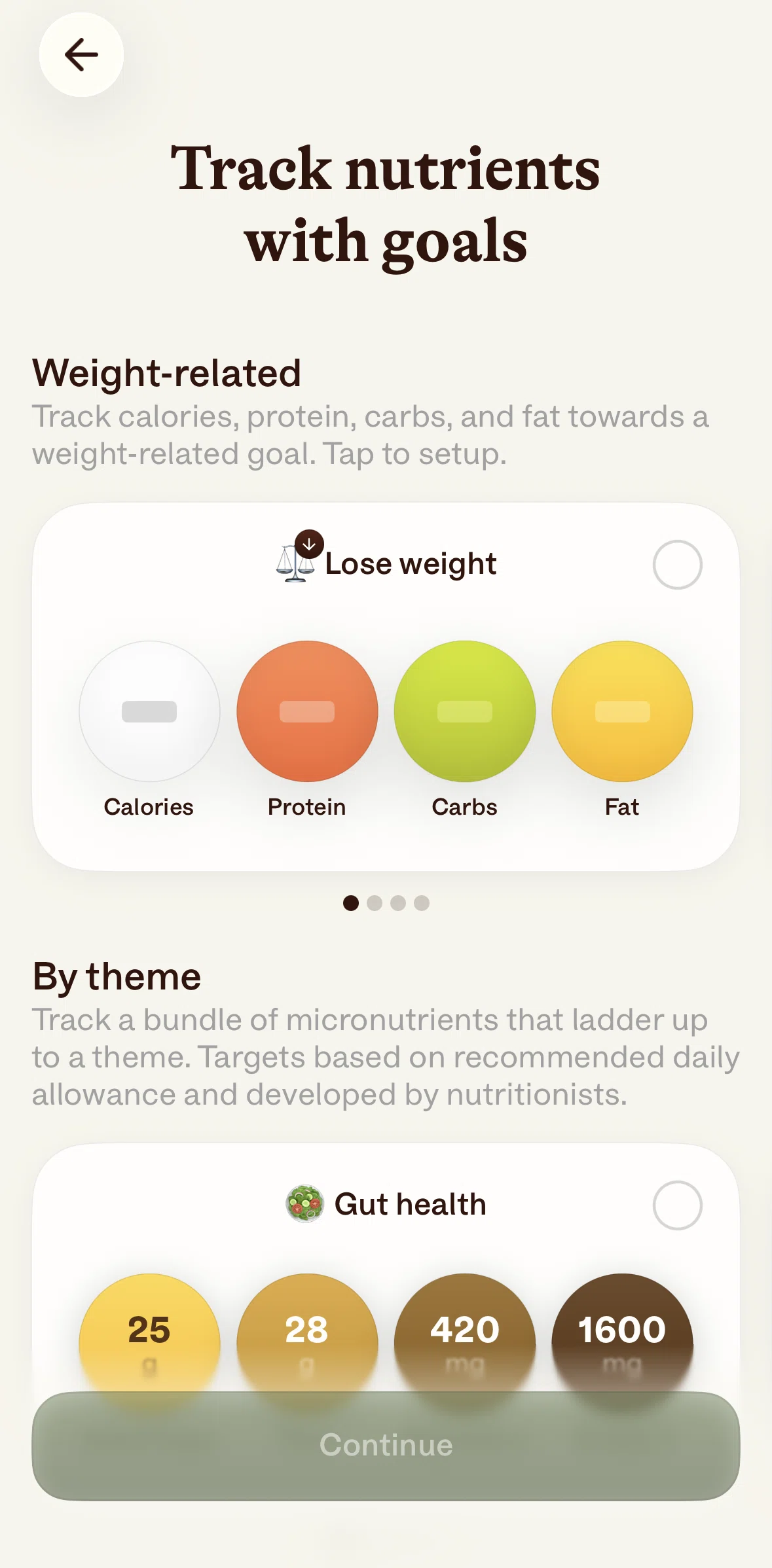 Alma Screen screen in the Adding a goal (weight-related) flow