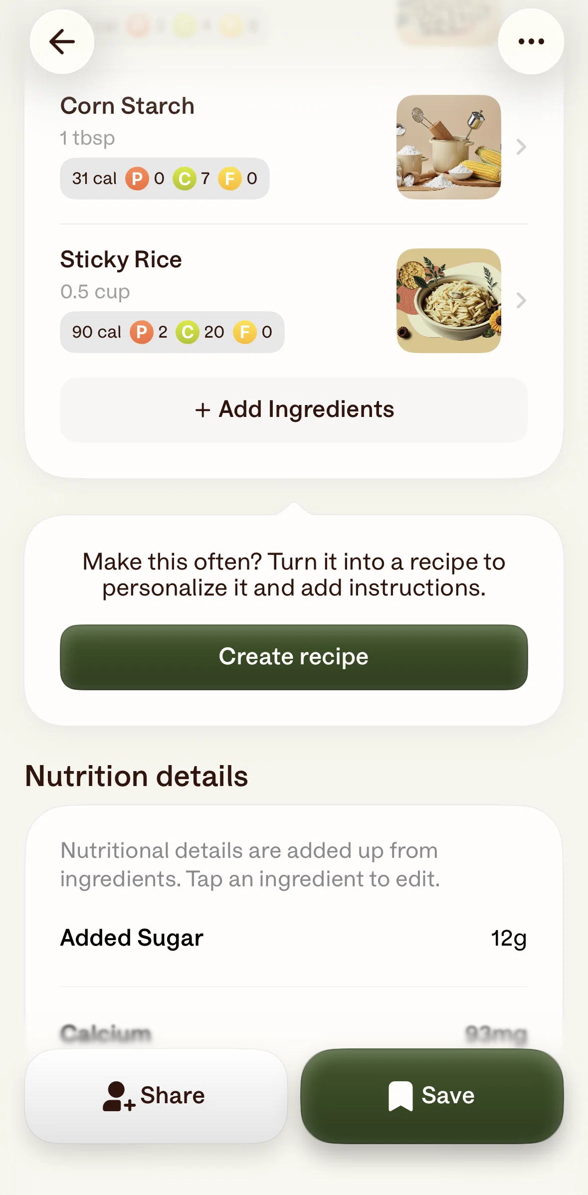 Alma Screen screen in the Adding an ingredient flow