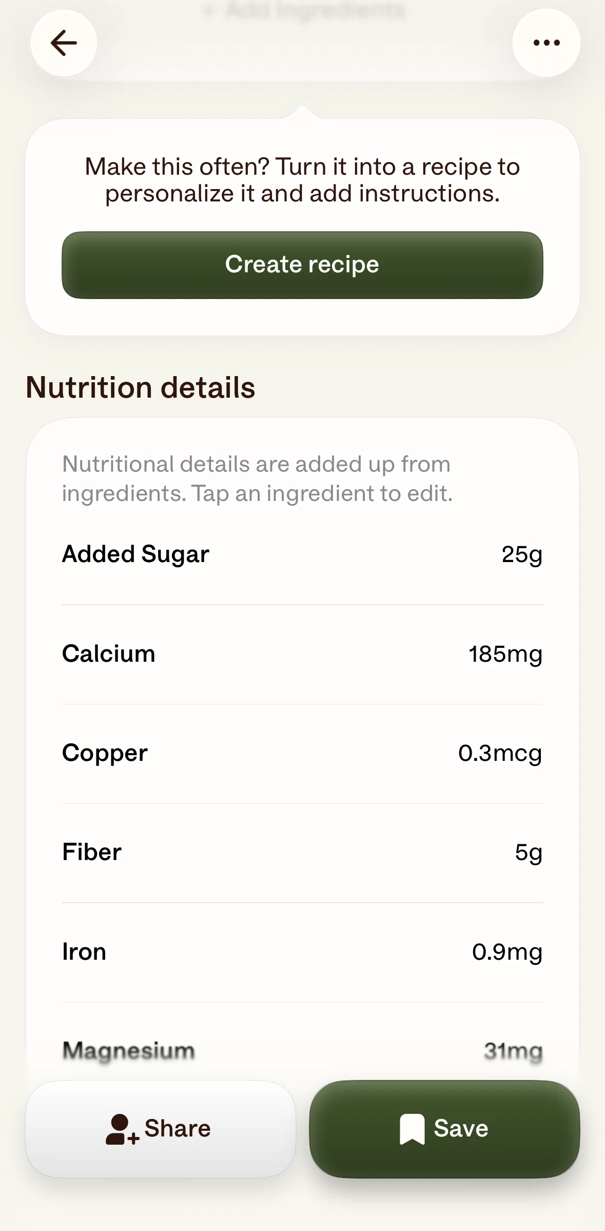 Alma Screen screen in the Creating a recipe flow