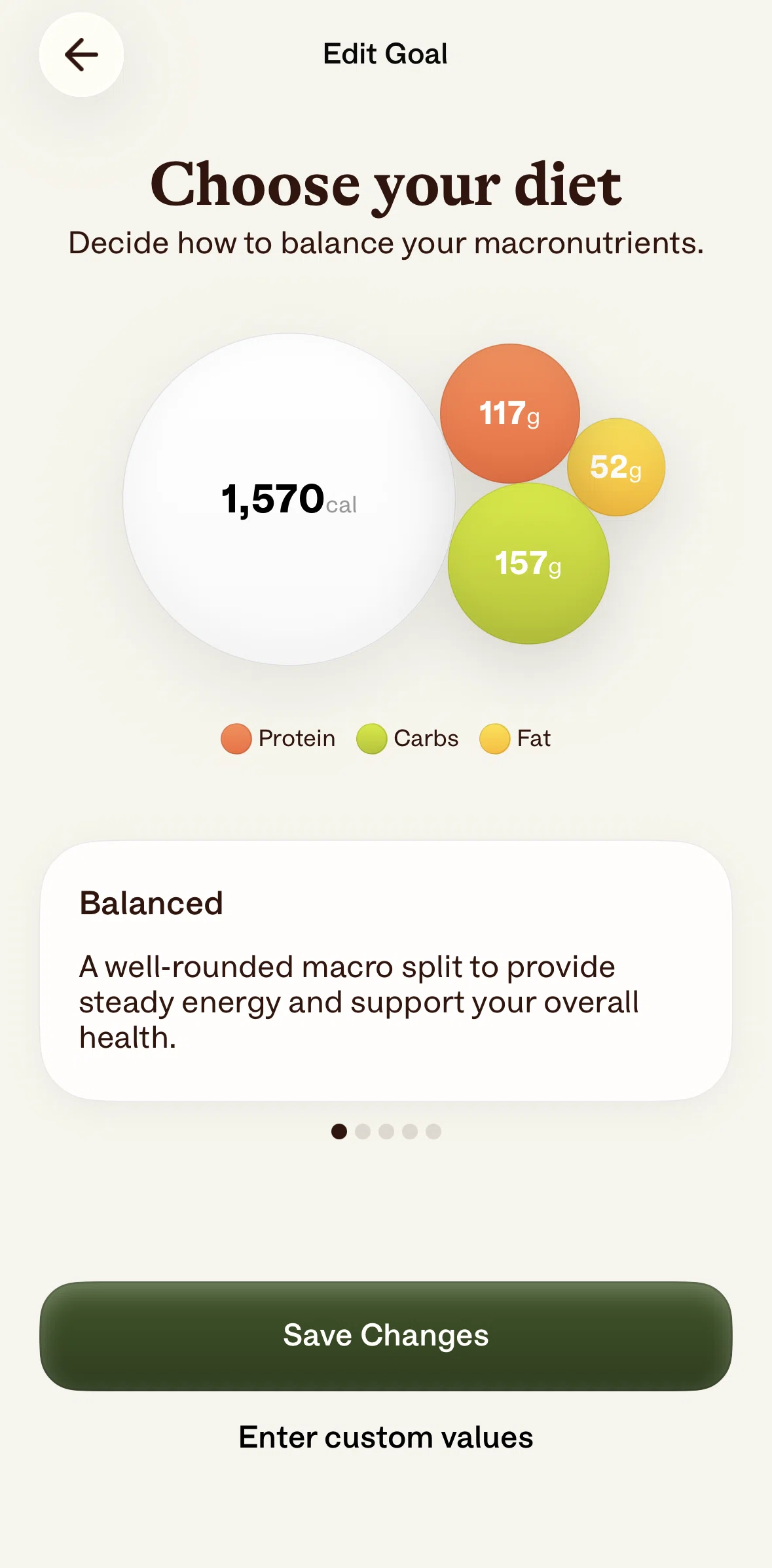 Alma Screen screen in the Editing macronutrients values flow