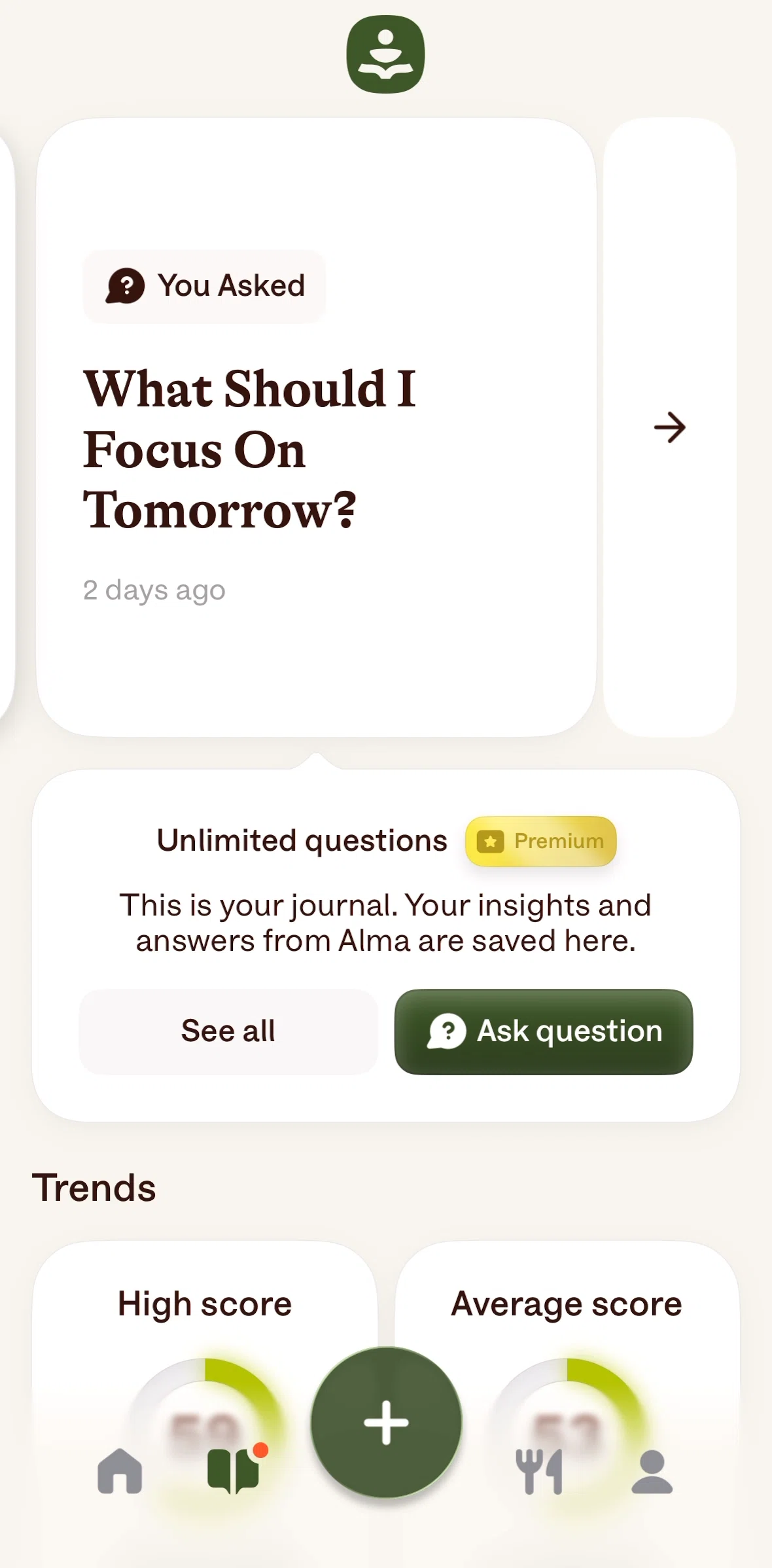 Alma Screen screen in the Journal flow