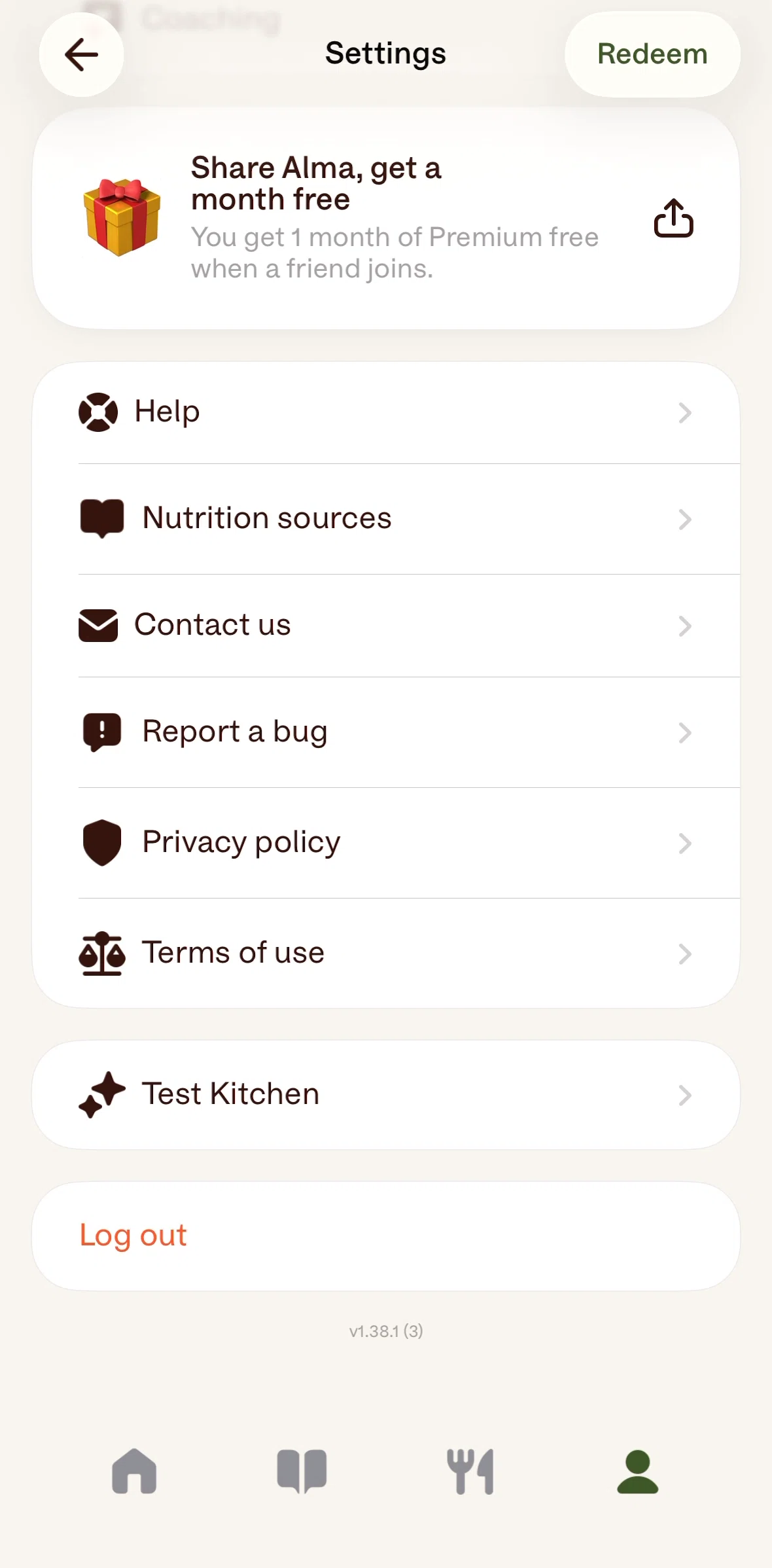 Alma Screen screen in the Nutrition sources flow